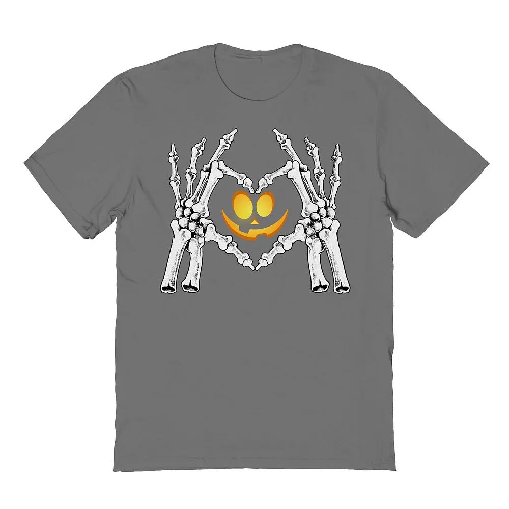 Men's Skeleton Heart Hands Halloween Graphic Tee, Size: XL, Grey Product Image