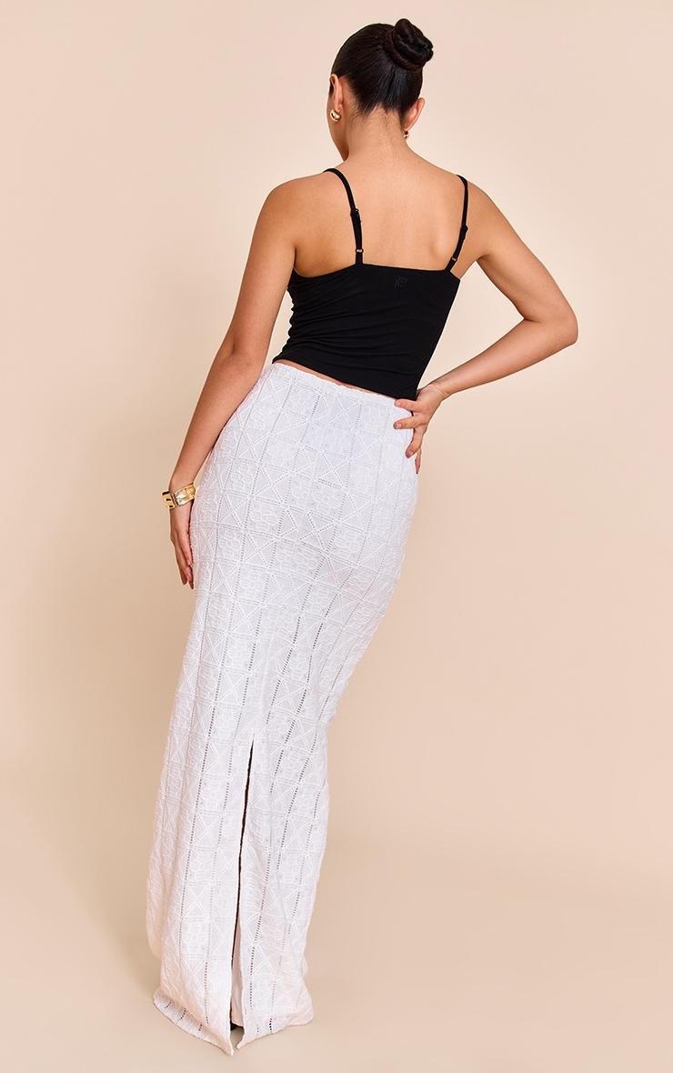 White Crochet Textured Maxi Skirt Product Image