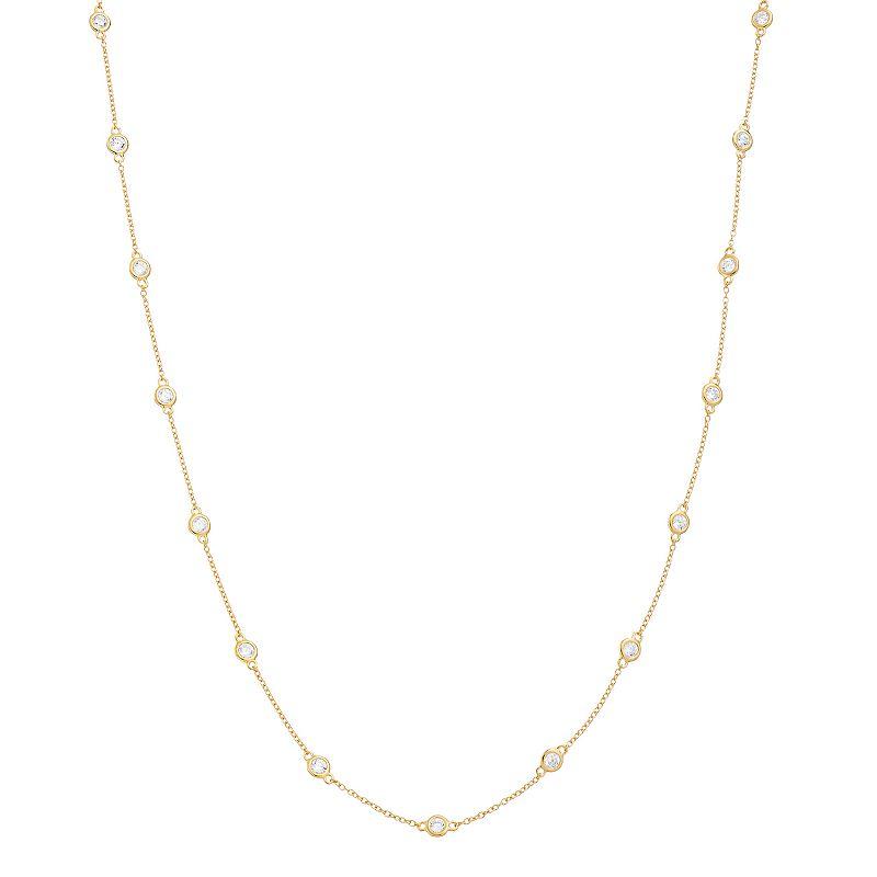Sterling Silver Cubic Zirconia Station Necklace, Women's, Size: 20", Gold Tone Product Image