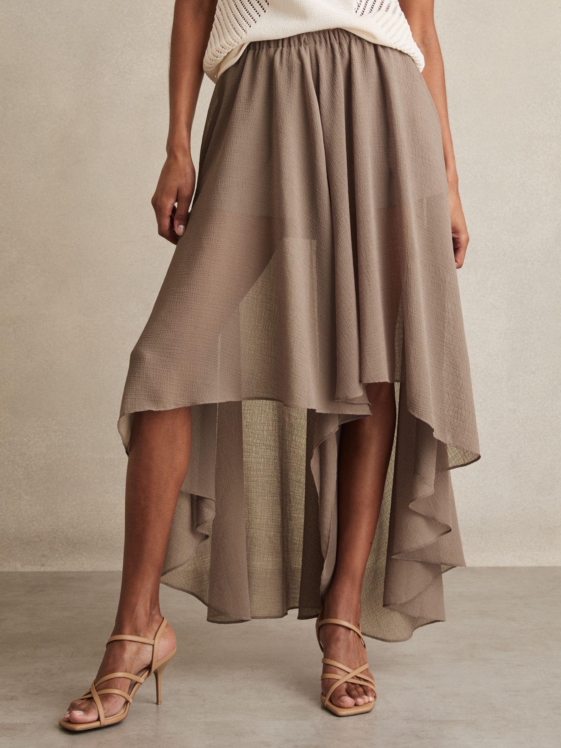 Sheer-Overlay High-Low Shorts in Mink Neutral Product Image