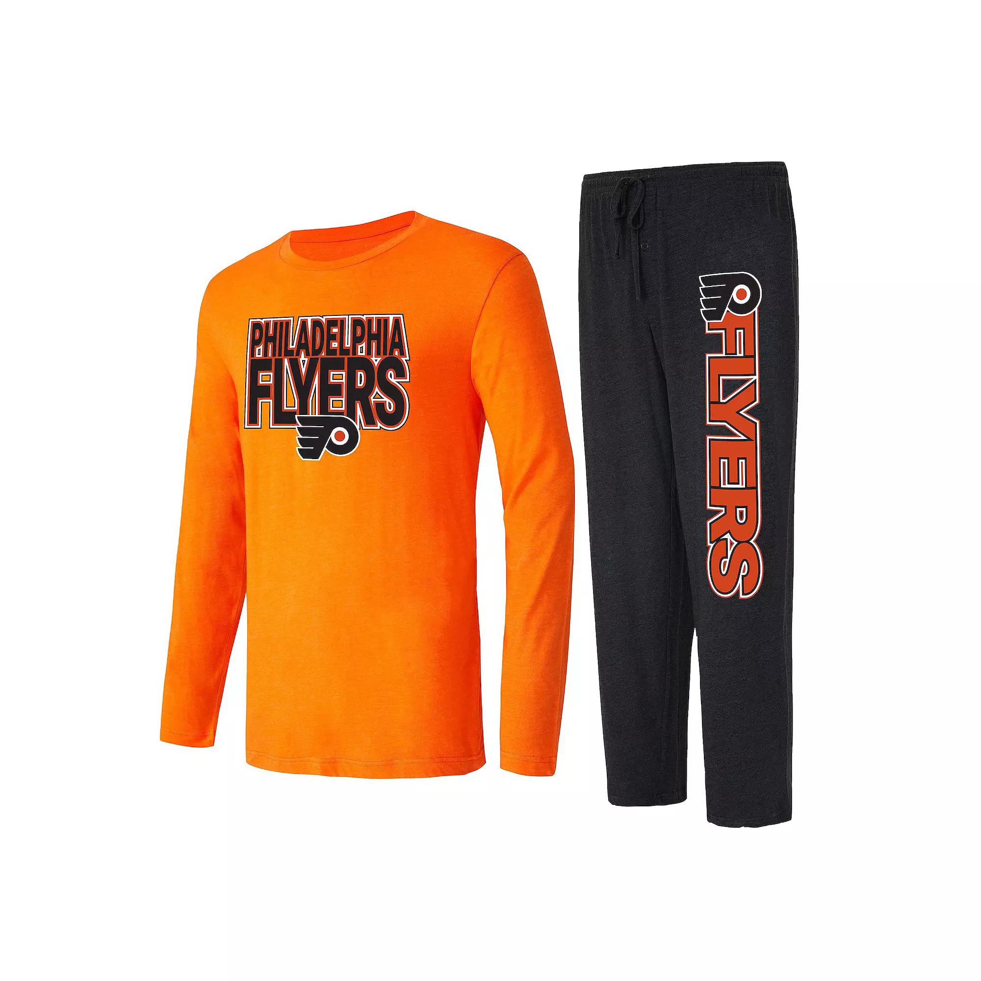 Men's Concepts Sport Black/Orange Philadelphia Flyers Meter Long Sleeve T-Shirt & Pants Sleep Set, Size: Small, Fly Black Product Image