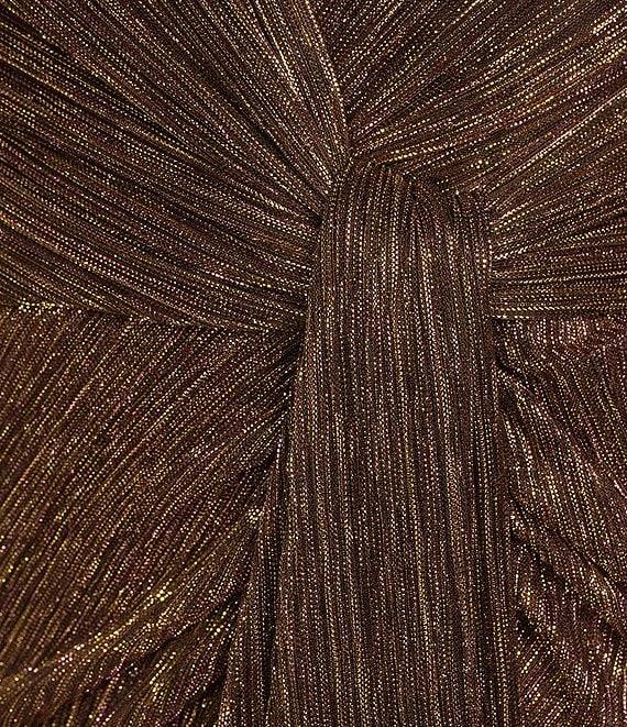 Adrianna Papell Metallic Long Sleeve Surplice V-Neck Ruched Detailed Draped Gown Product Image