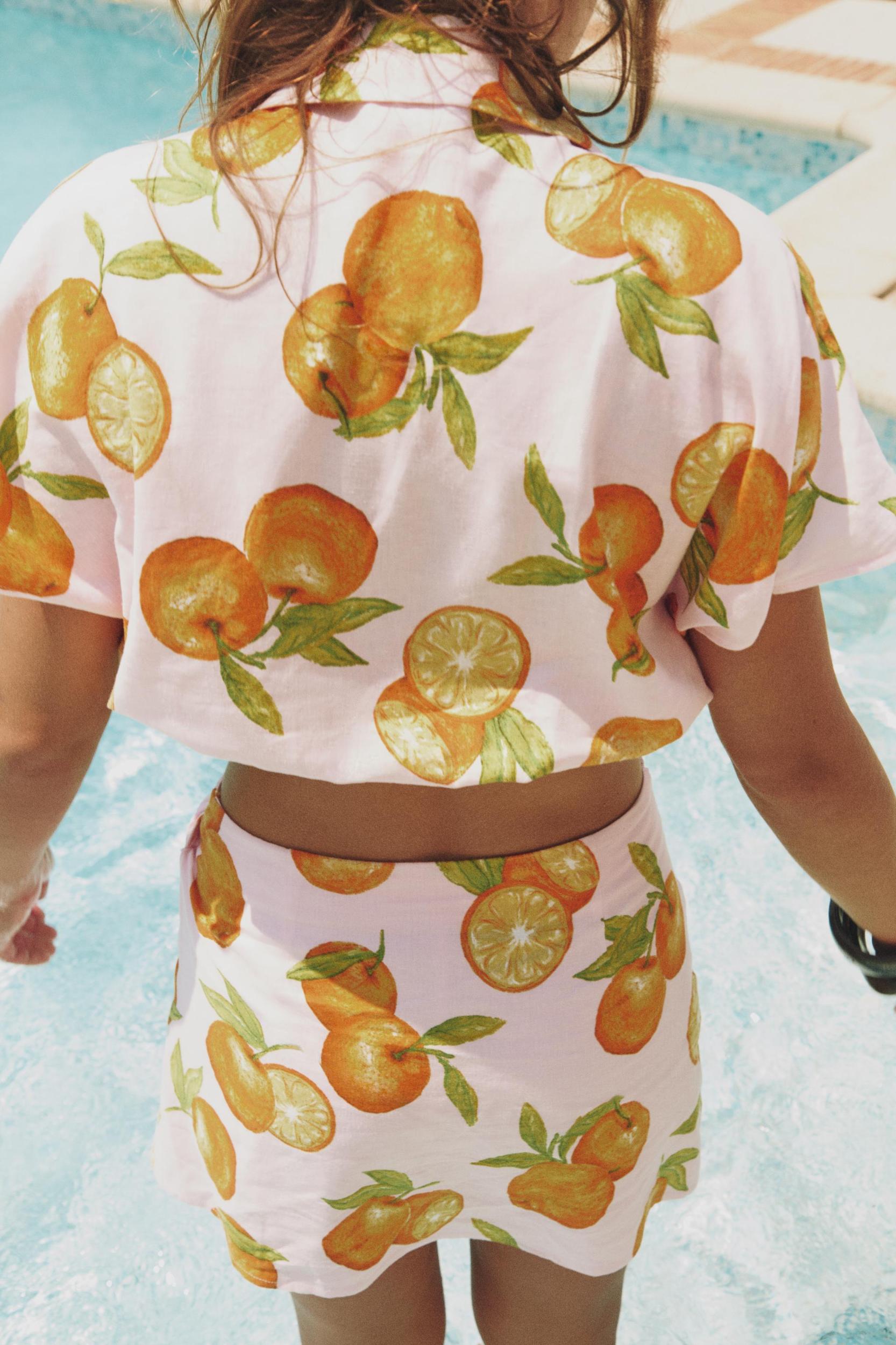 PRINTED CROPPED LINEN TOP Product Image