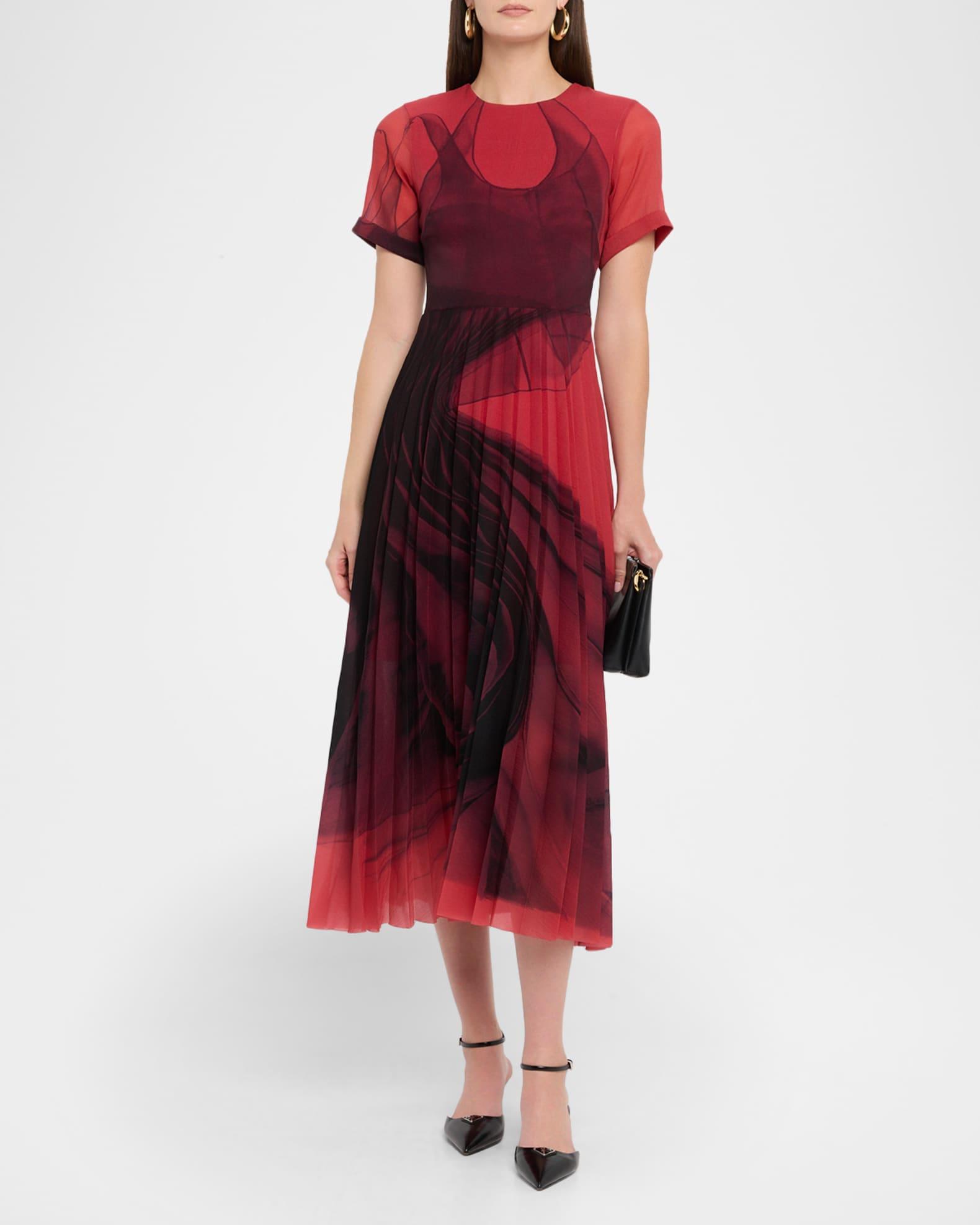 Dancing Pleat Short-Sleeve Pleated Midi Dress Product Image