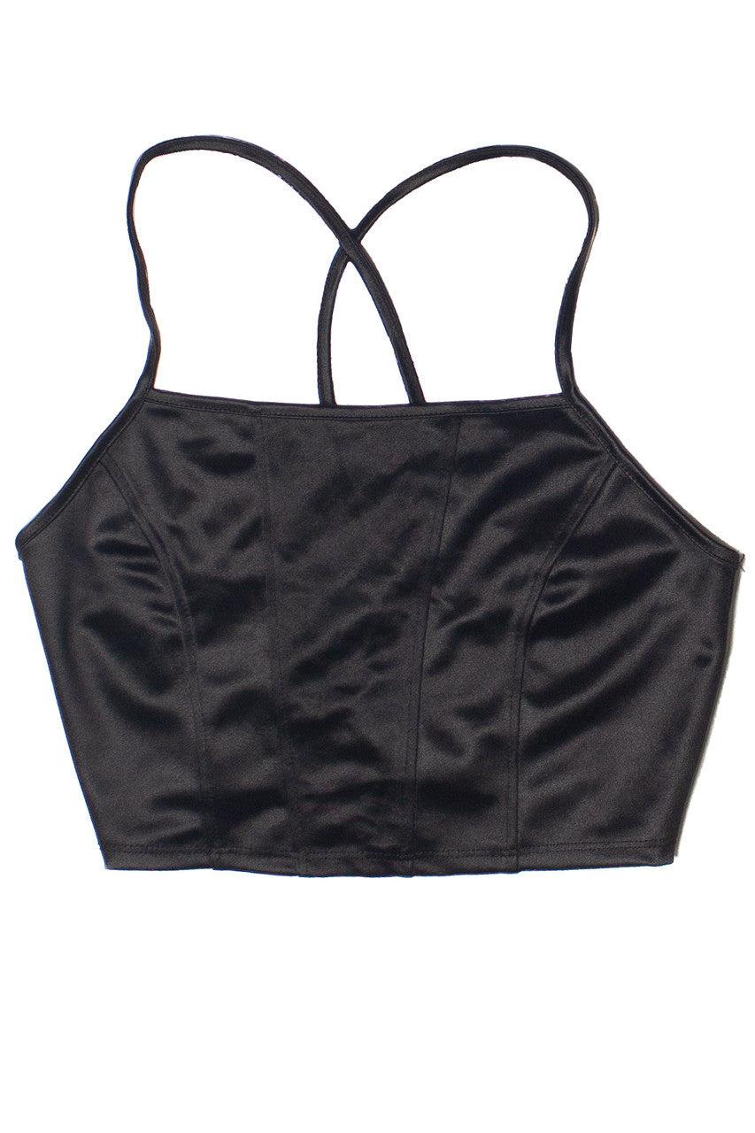 Satin Lace Up Back Crop Top Product Image