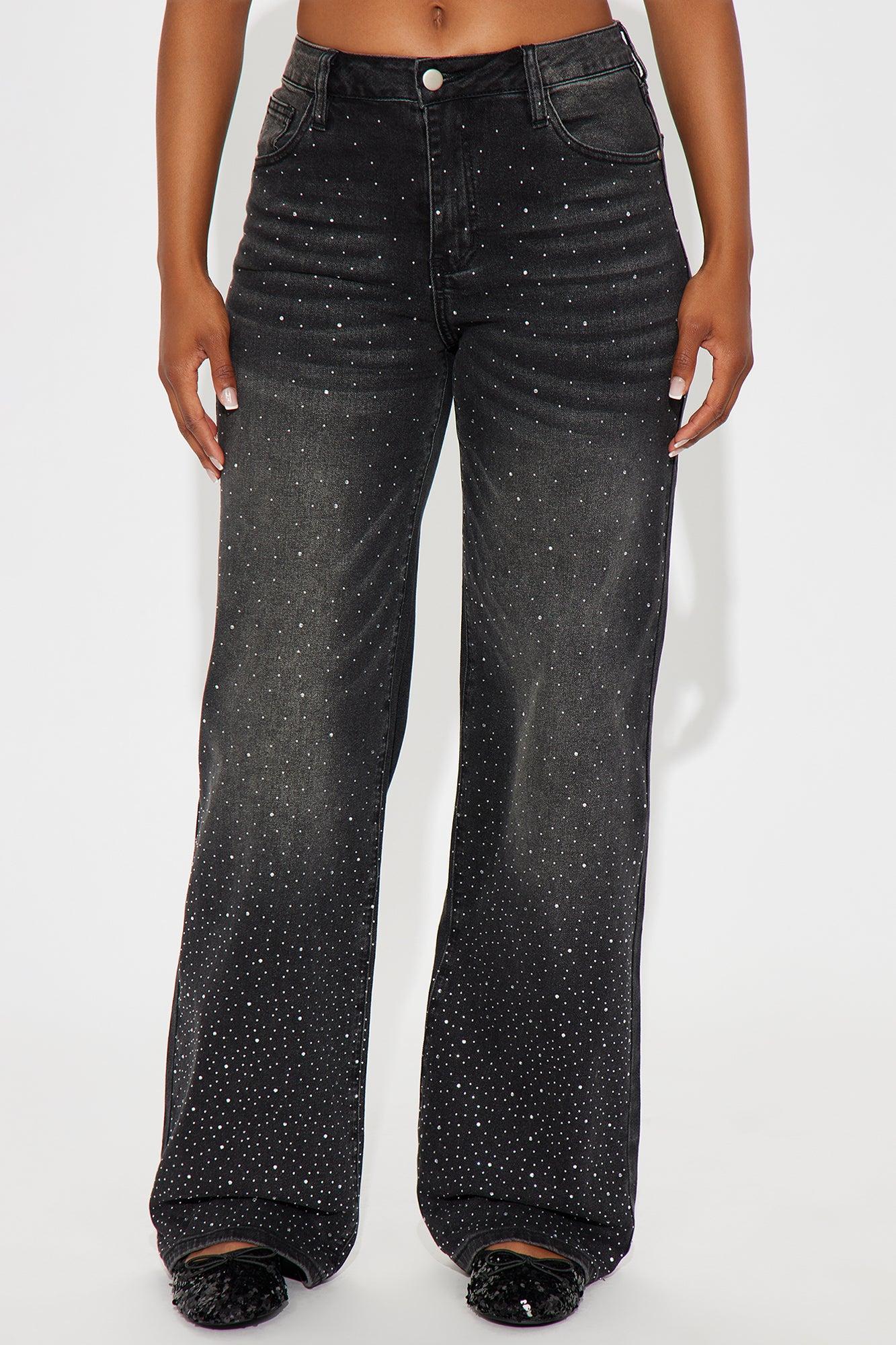 Not So Average Stretch Embellished Straight Leg Jeans - Black Wash Female Product Image