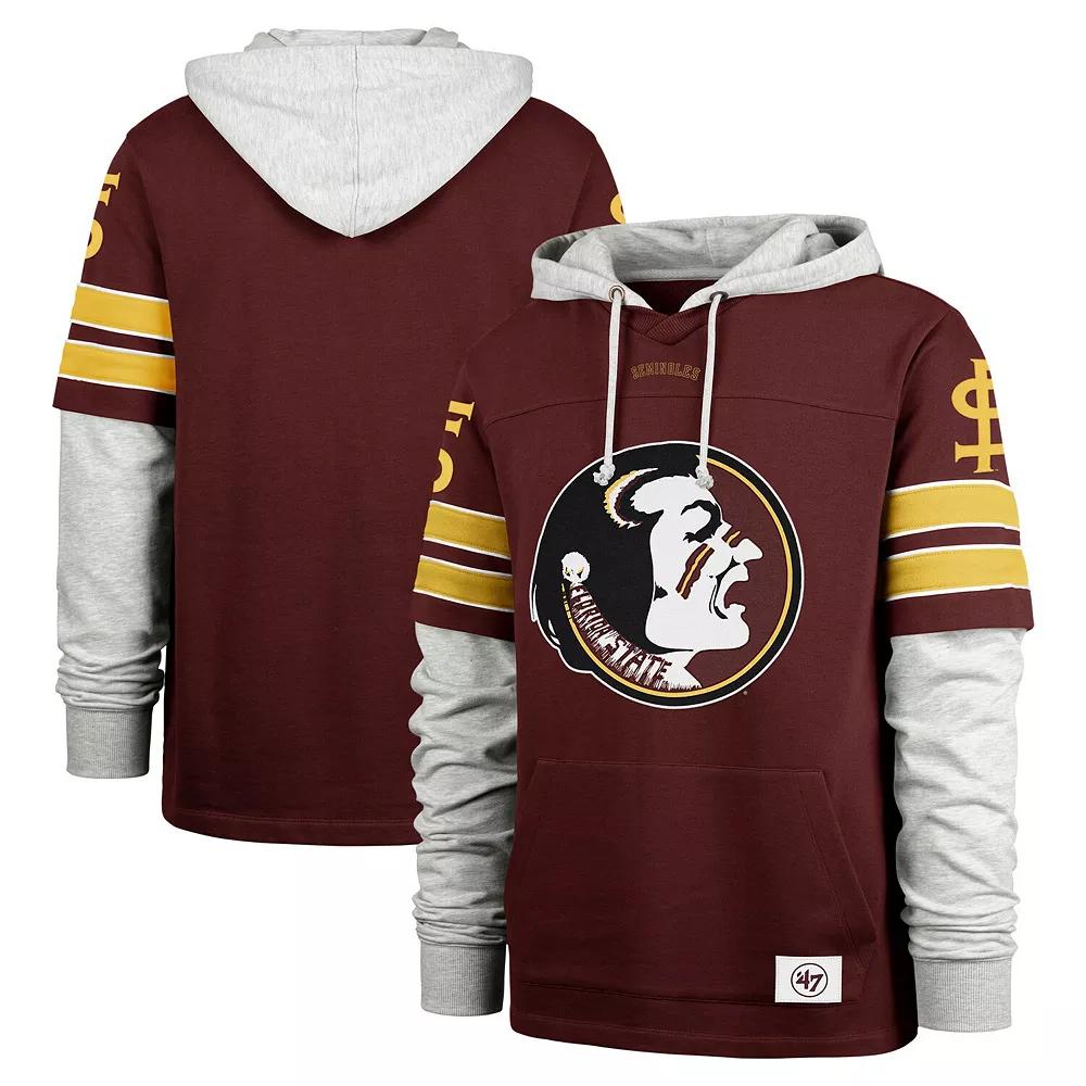 Men's '47  Garnet Florida State Seminoles Blitz Cornerback Lacer Pullover Hoodie, Size: XL, Red Product Image
