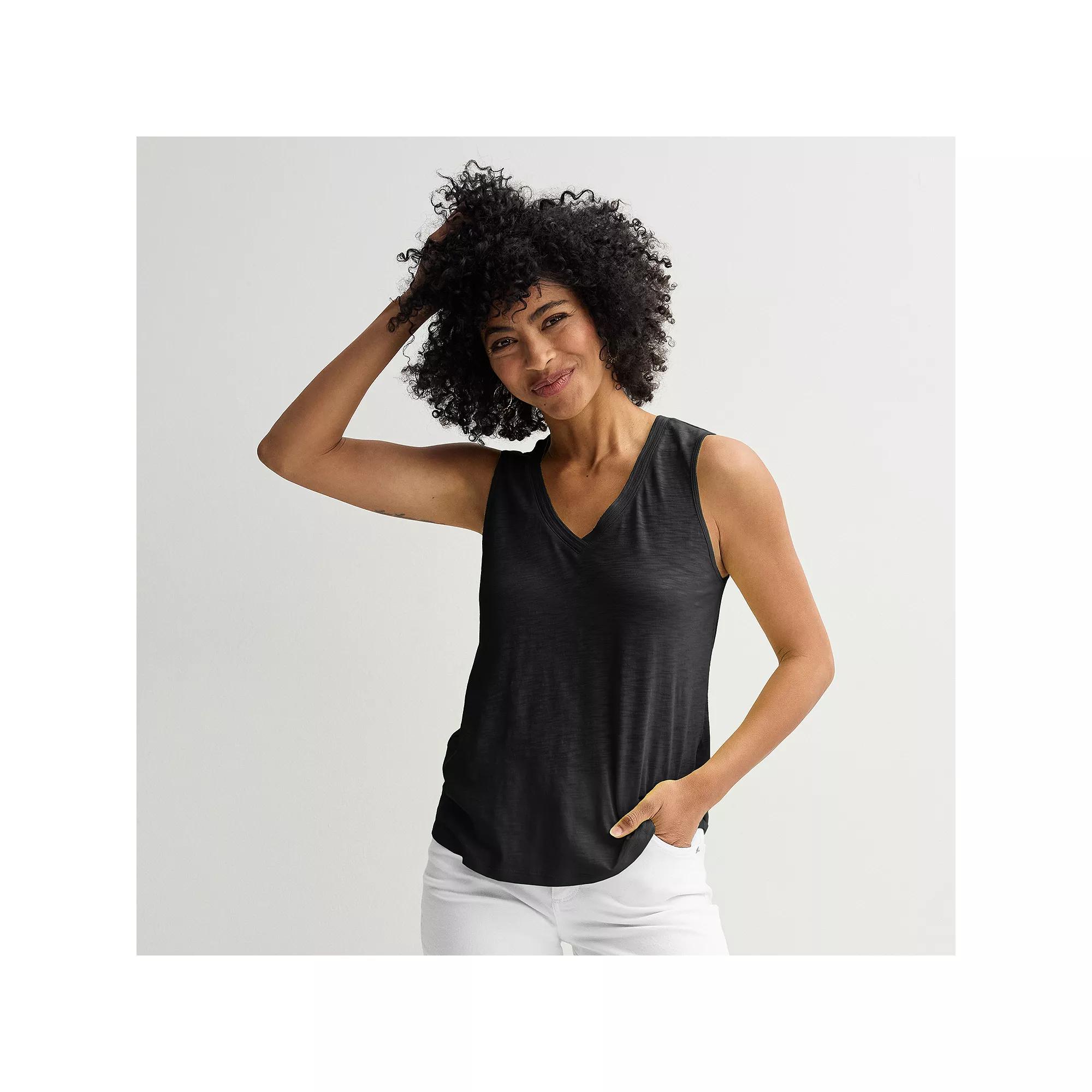 Women's Sonoma Goods For Life® Elevated V-Neck Tank Top, Size: Medium, Pitch Black Product Image