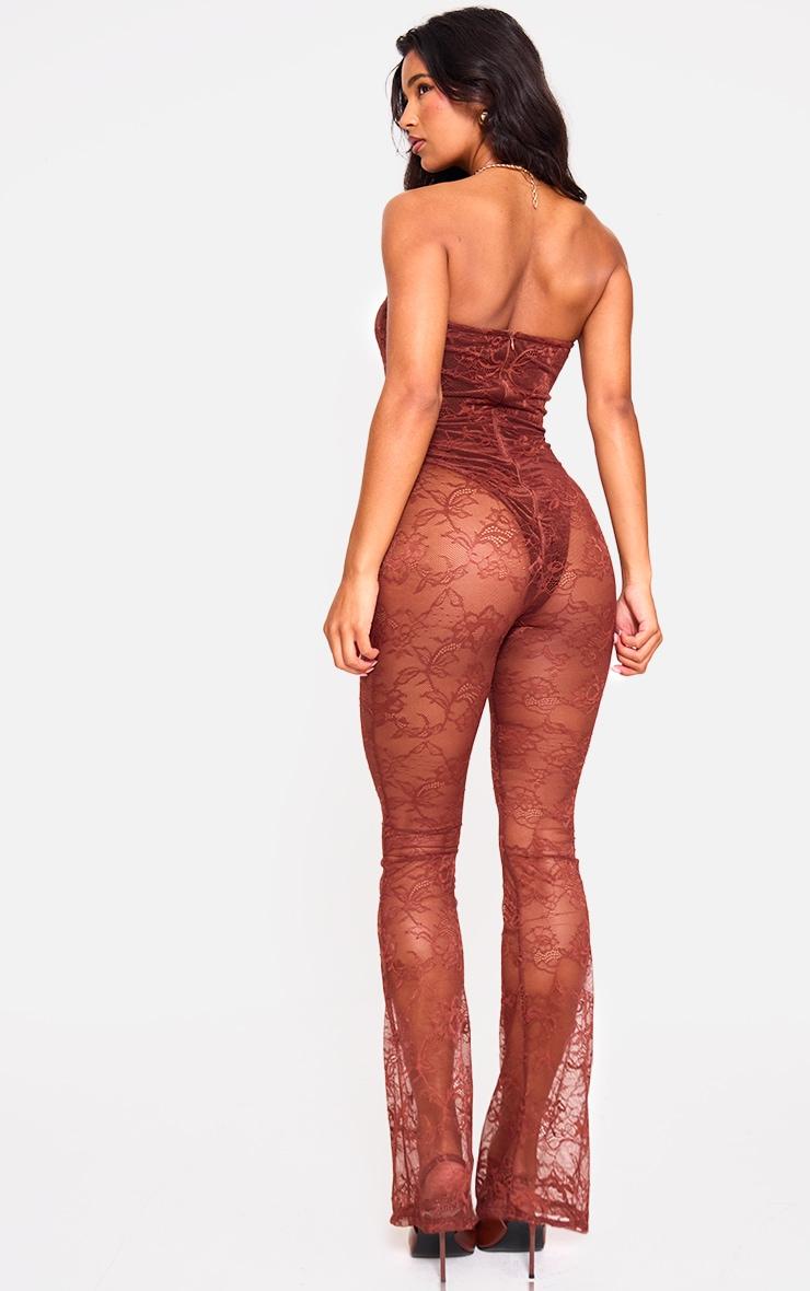 Brown Lace Bodysuit Detail Bandeau Jumpsuit Product Image