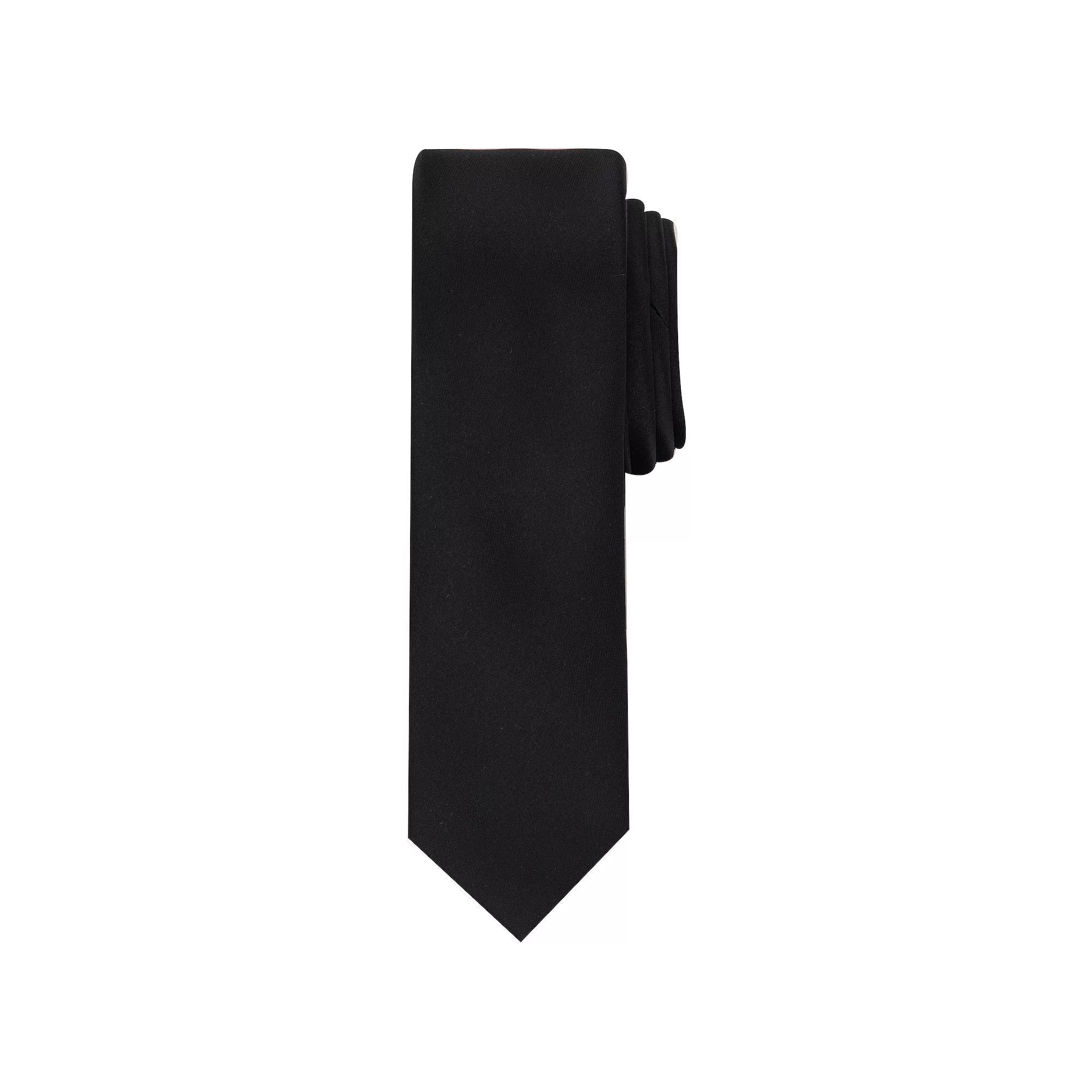 Men's Bespoke Black Solid Sateen Skinny Tie, Black Sateen Product Image