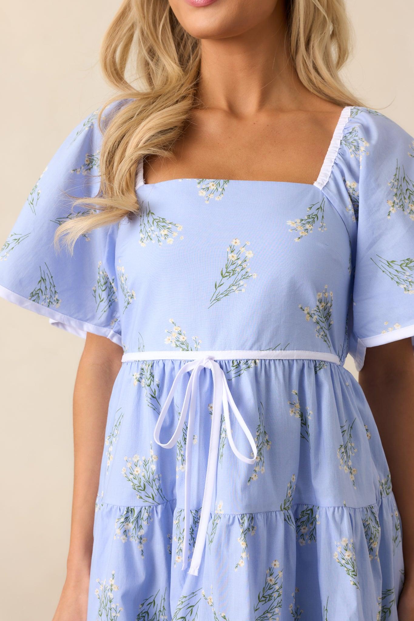 Dream Come True Periwinkle Floral Cotton Mini Dress Product Image