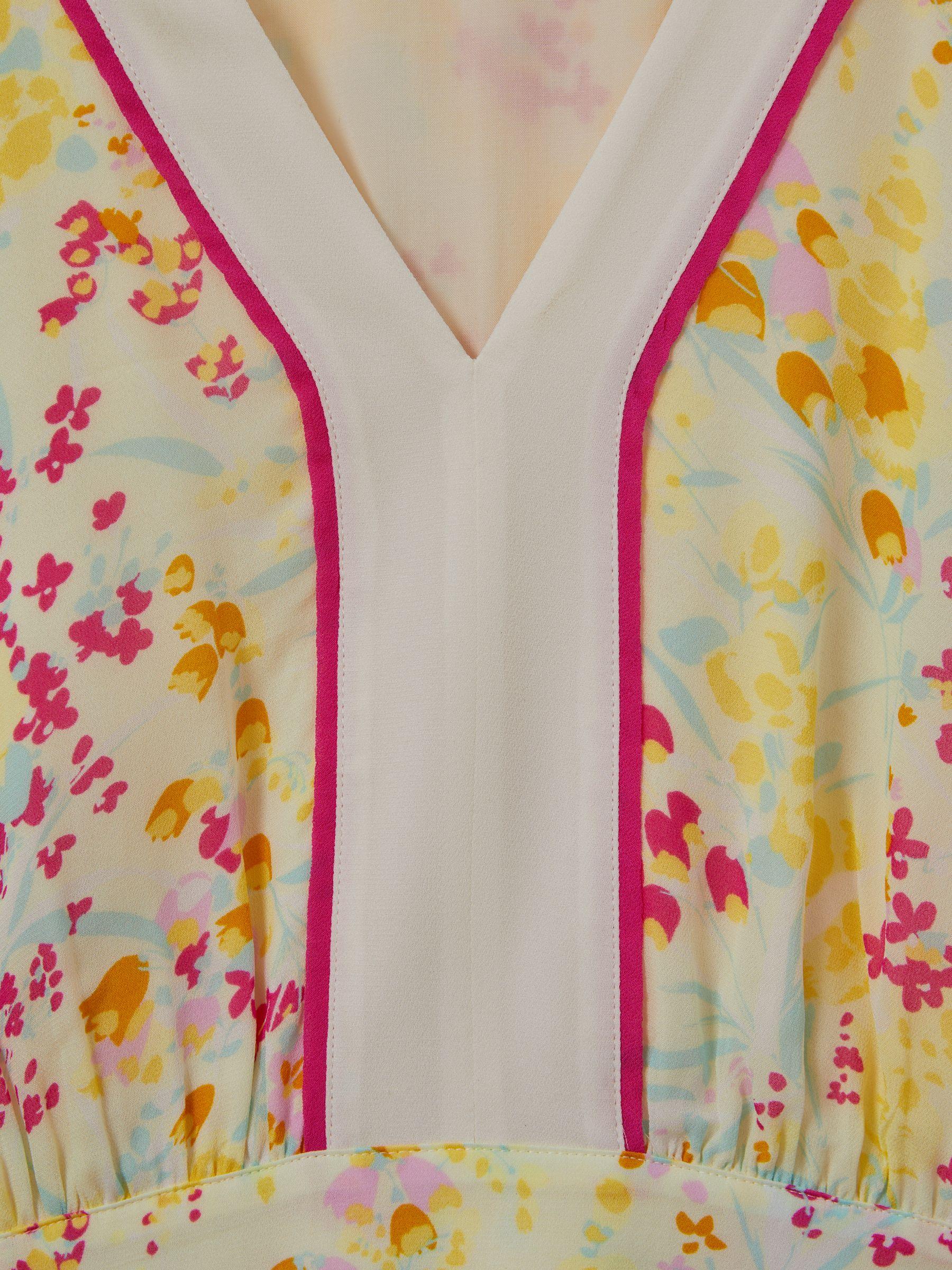 Floral Print Puff Sleeve Mini Dress in Pink/Yellow Product Image