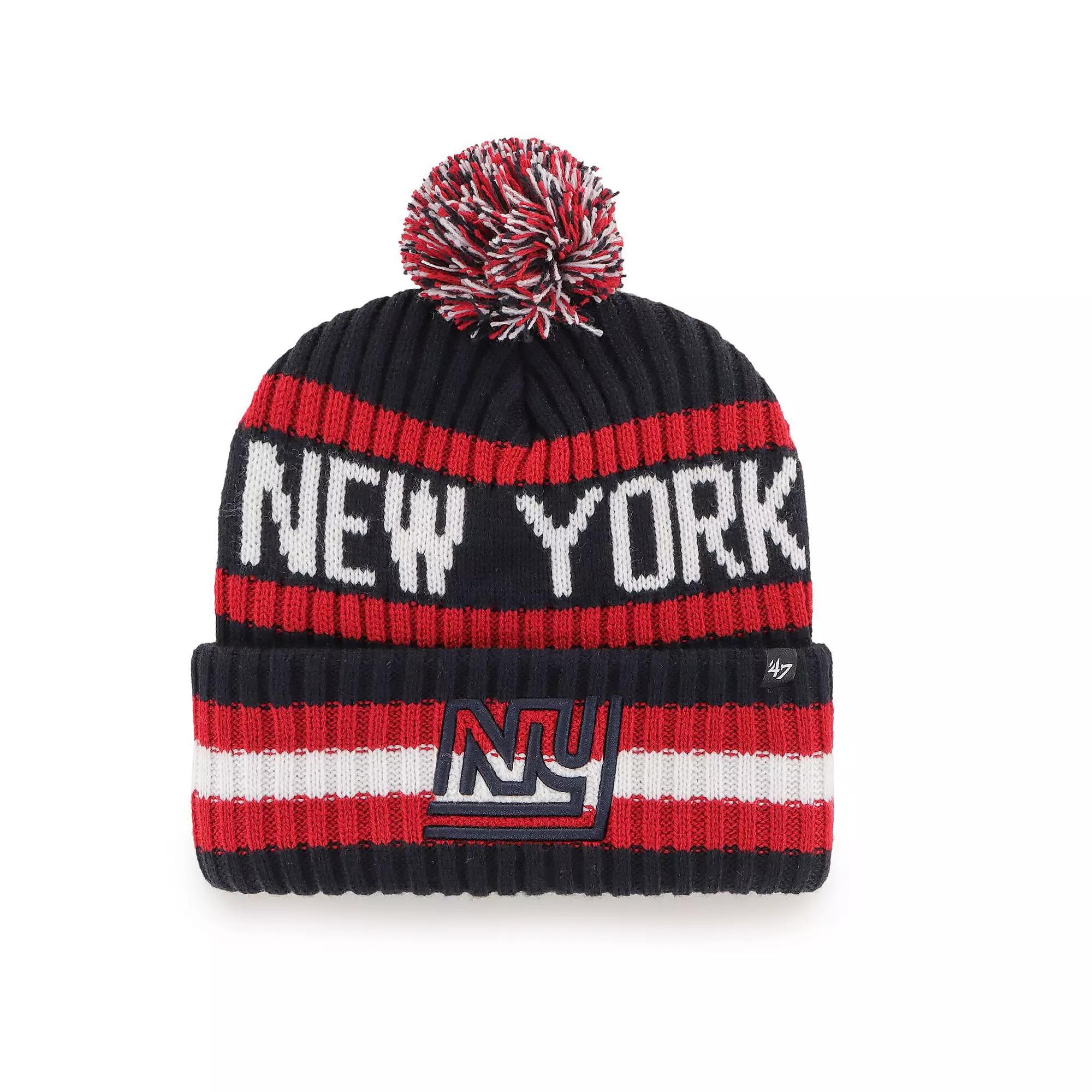 Men's '47 Navy New York Giants Legacy Bering Cuffed Knit Hat with Pom, Blue Product Image
