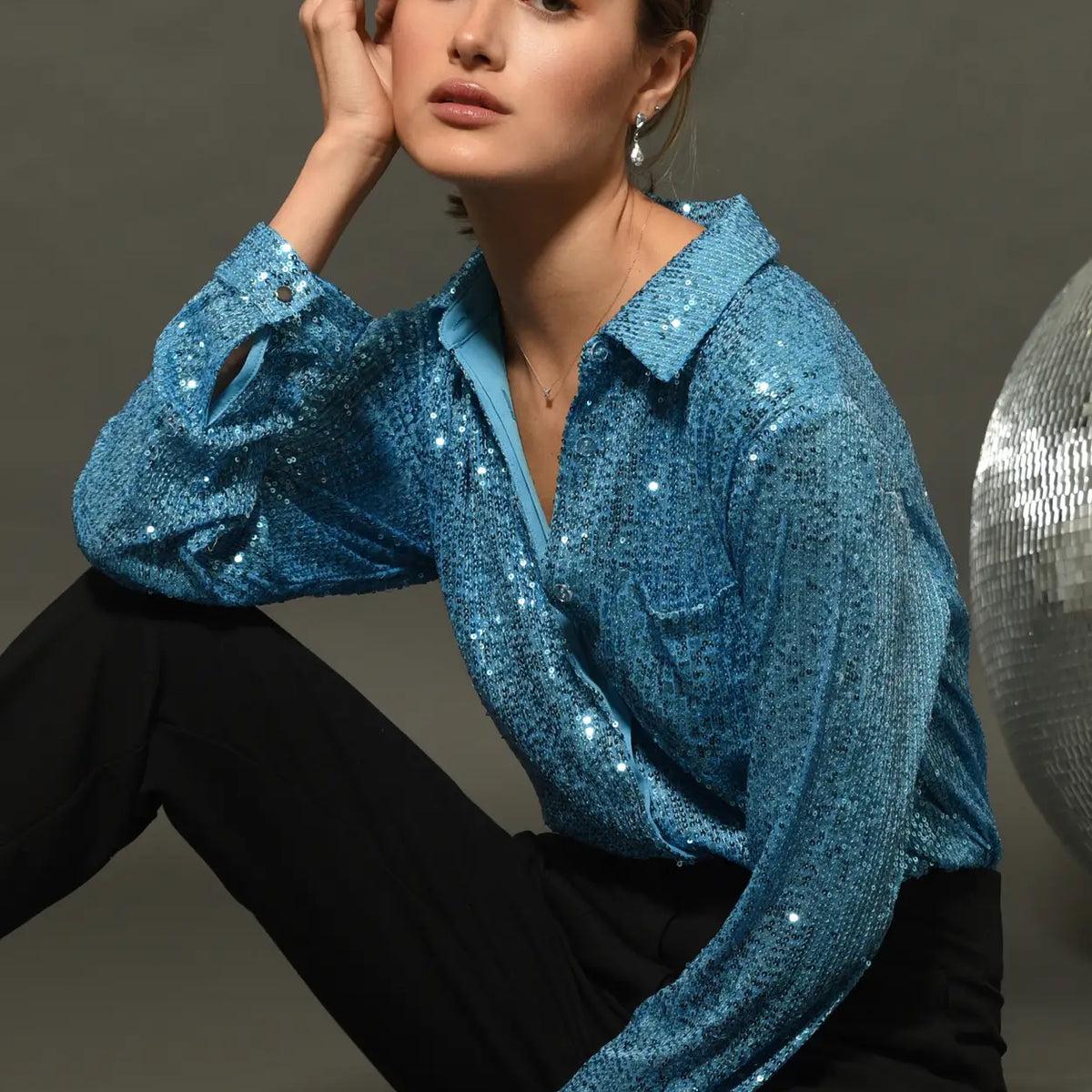 Kim Sequin Button Up Shirt Product Image