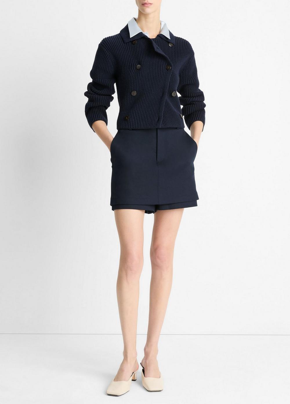 Cotton-Blend Double-Breasted Sweater Jacket Product Image