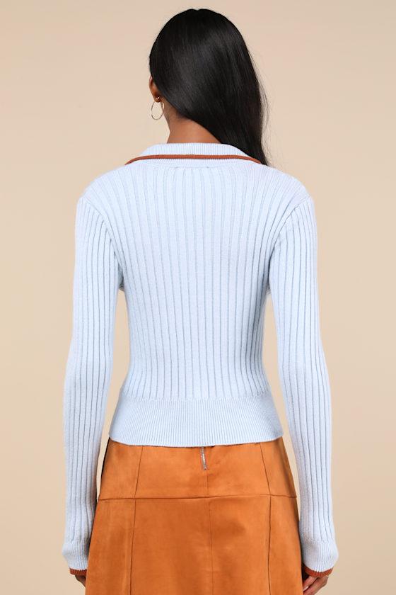 Curated Season Blue Collared Sweater Top Product Image