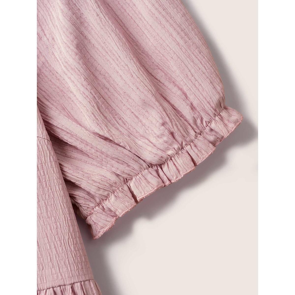 Plus Size Square Neck Textured Ruffle Layered Hem Dress Beanpastepowder Women Casual Tie knot Square Neck Short sleeve Curvy BloomChic 22-24/3X Product Image