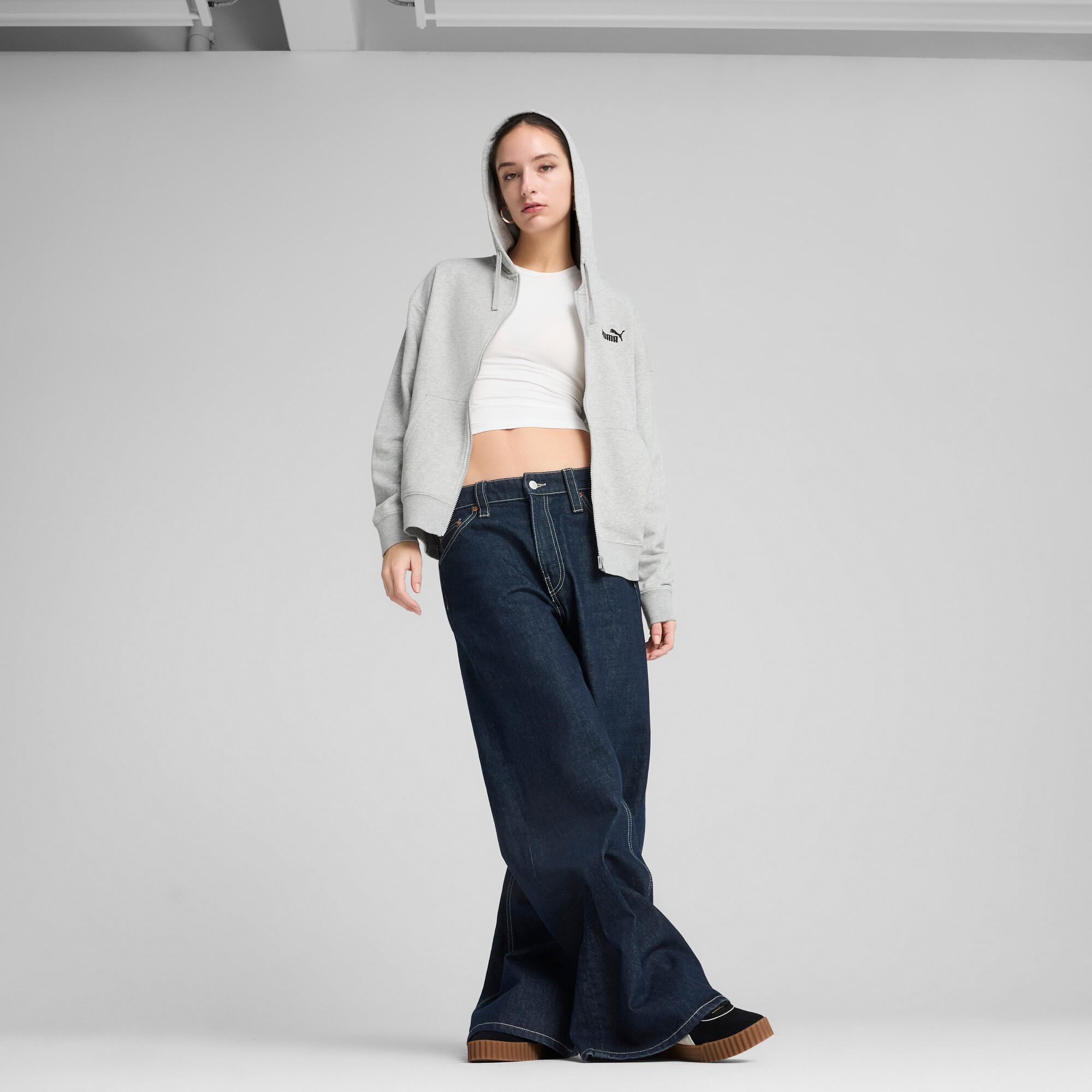 PUMA Essentials Small No. 1 Logo French Terry Women's Comfort Full-Zip Hoodie in Grey Product Image