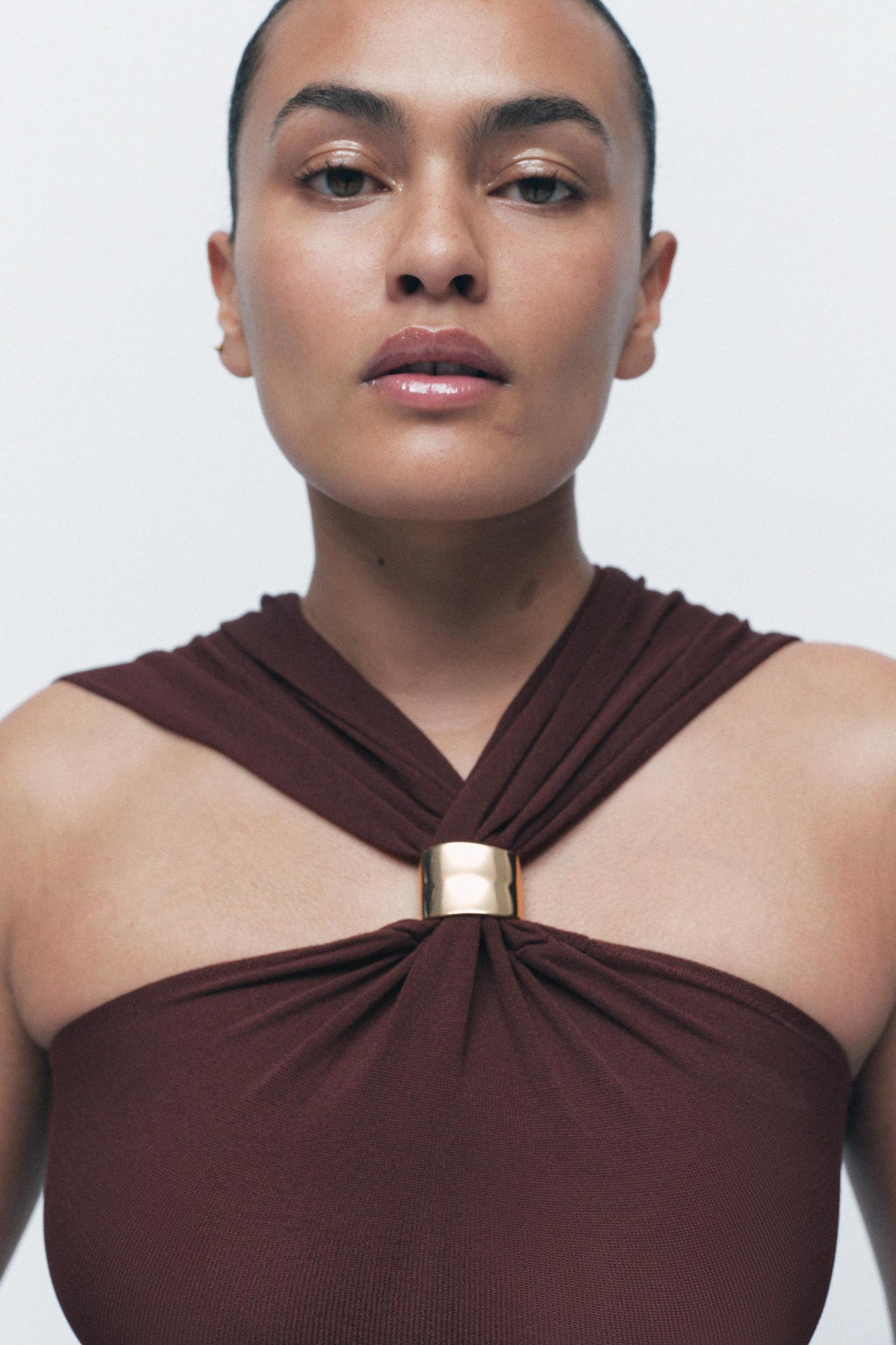 GOLD APPLIQUÉ HALTER TOP Product Image