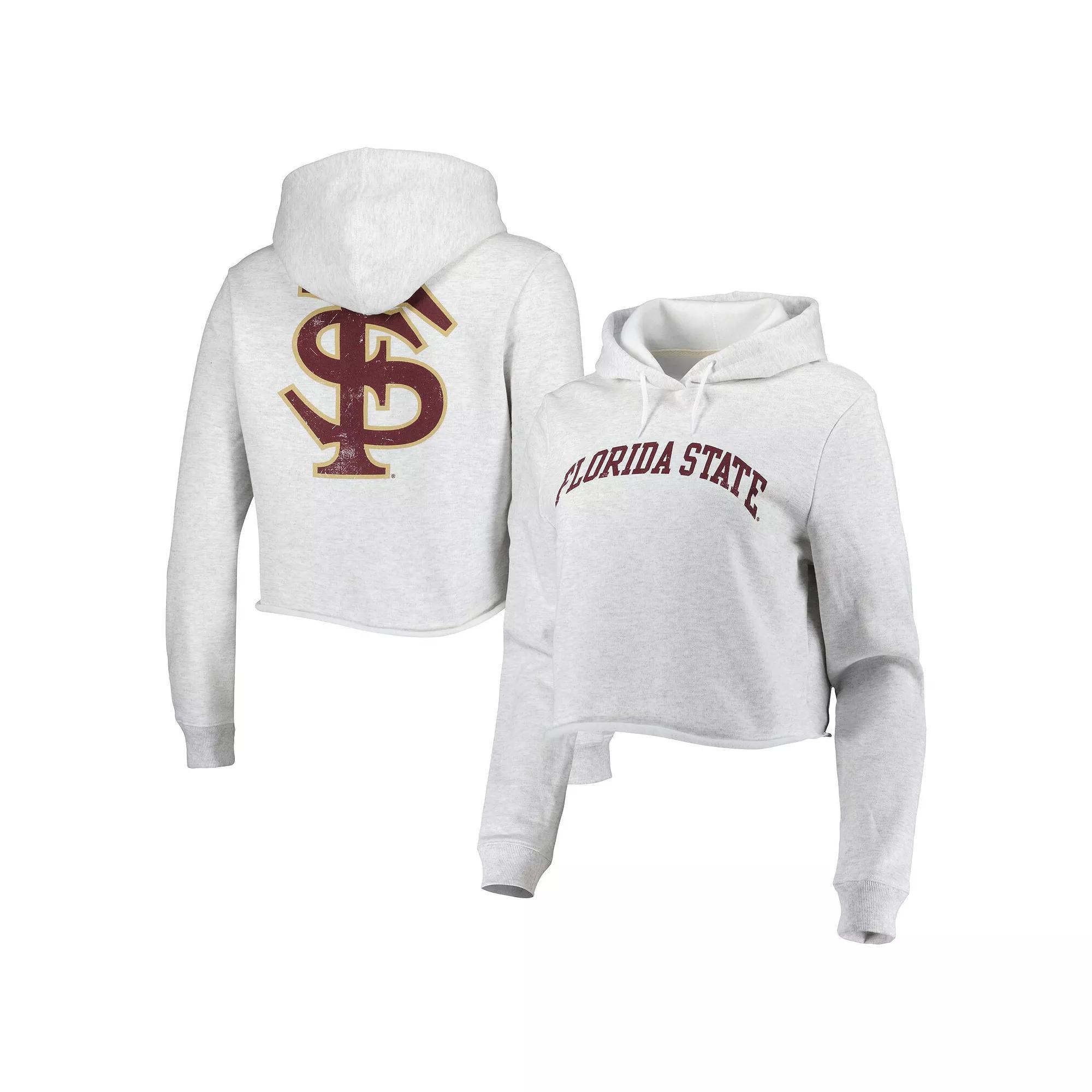 Women's League Collegiate Wear Ash Florida State Seminoles 2-Hit 1636 Cropped Pullover Hoodie,  Product Image
