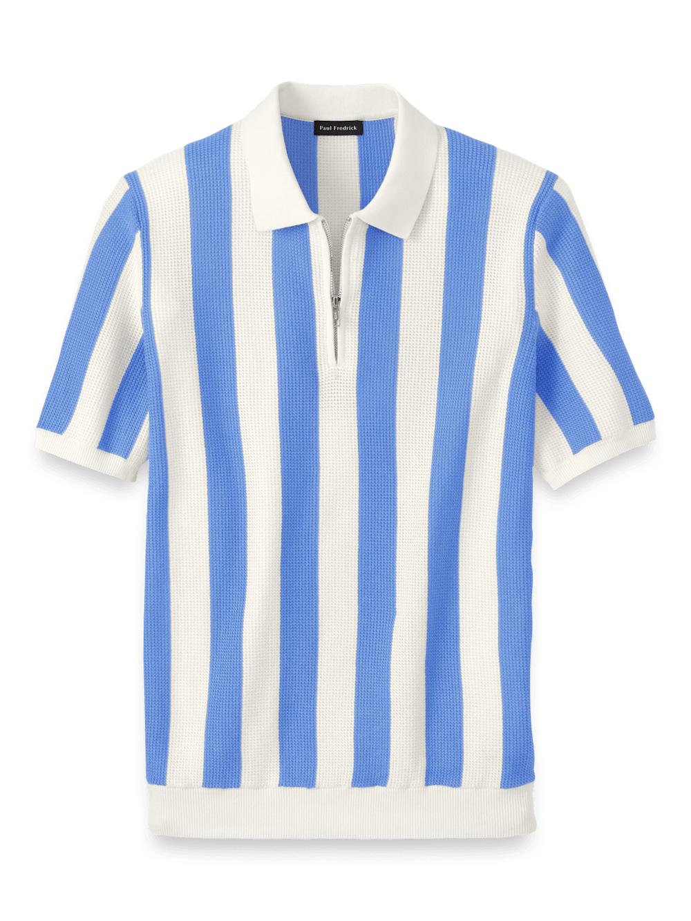 Cotton Quarter Zip Polo - Blue Product Image