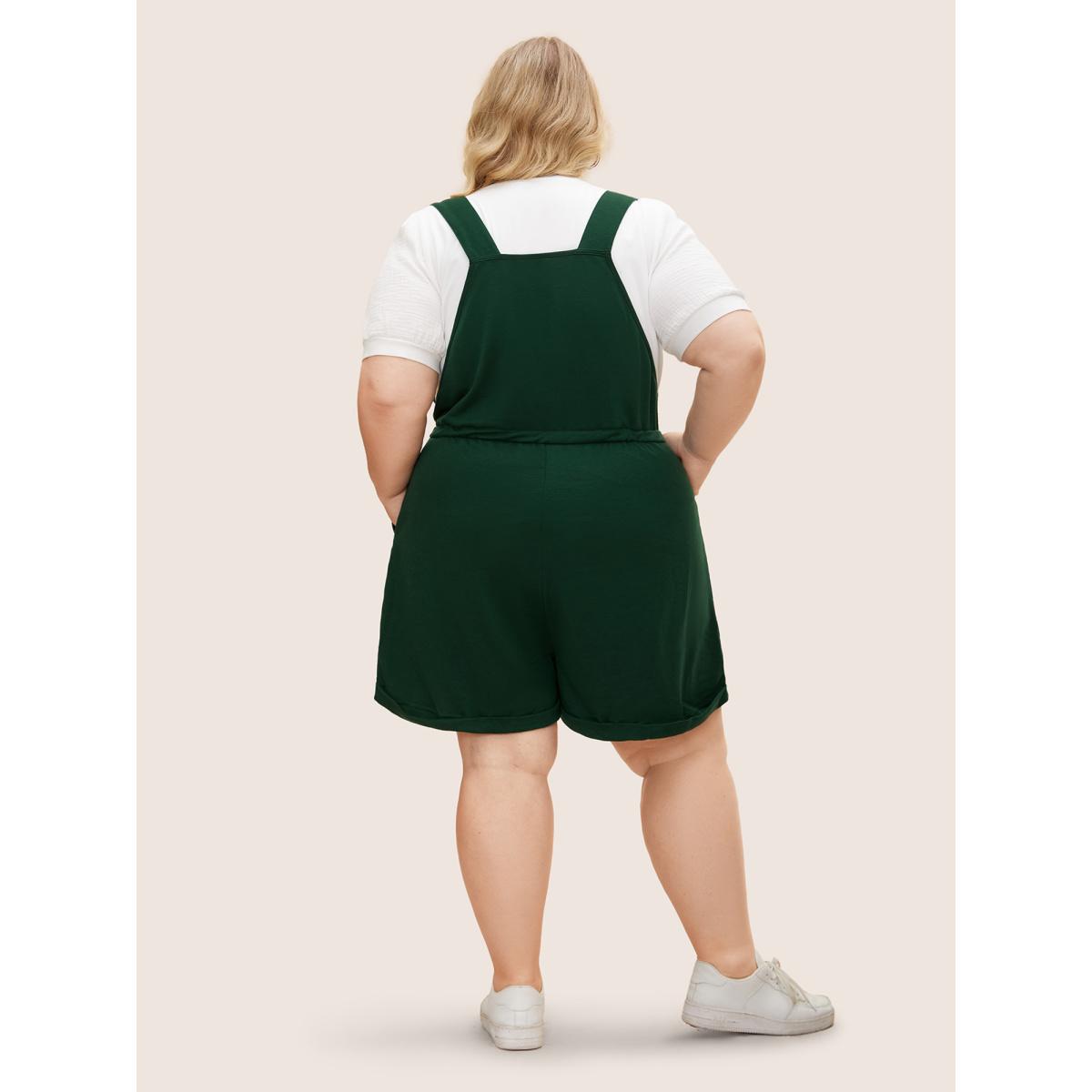 Plus Size Deepred Solid Pocket Drawstring Overall Romper Women Leisure Sleeveless Non Casual Loose Jumpsuits BloomChic 22-24/3X Product Image