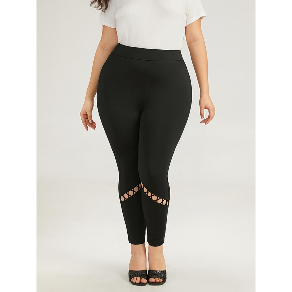 Plus Size Halloween Plain Cut Out Elastic Waist Leggings Women Black Elegant High stretch Skinny High Rise Festival-Halloween Leggings BloomChic 26/4X Product Image