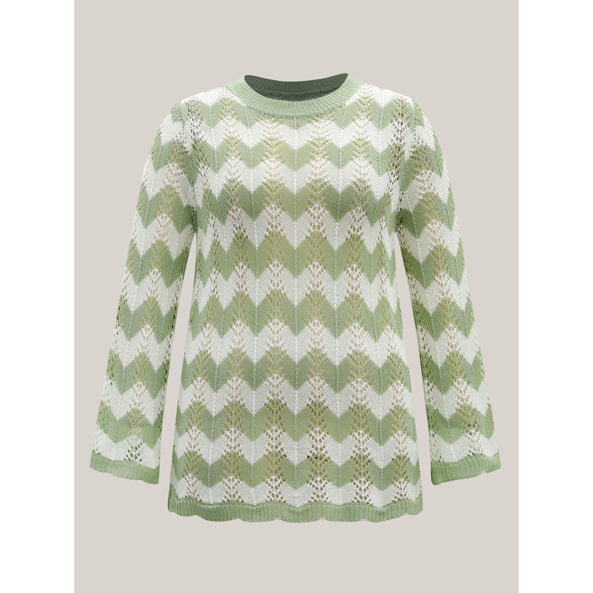 Plus Size Textured Cut-Out Round Neck Pullover Greenbean Women Casual Loose Long Sleeve Round Neck Everyday Pullovers BloomChic 10/M Product Image