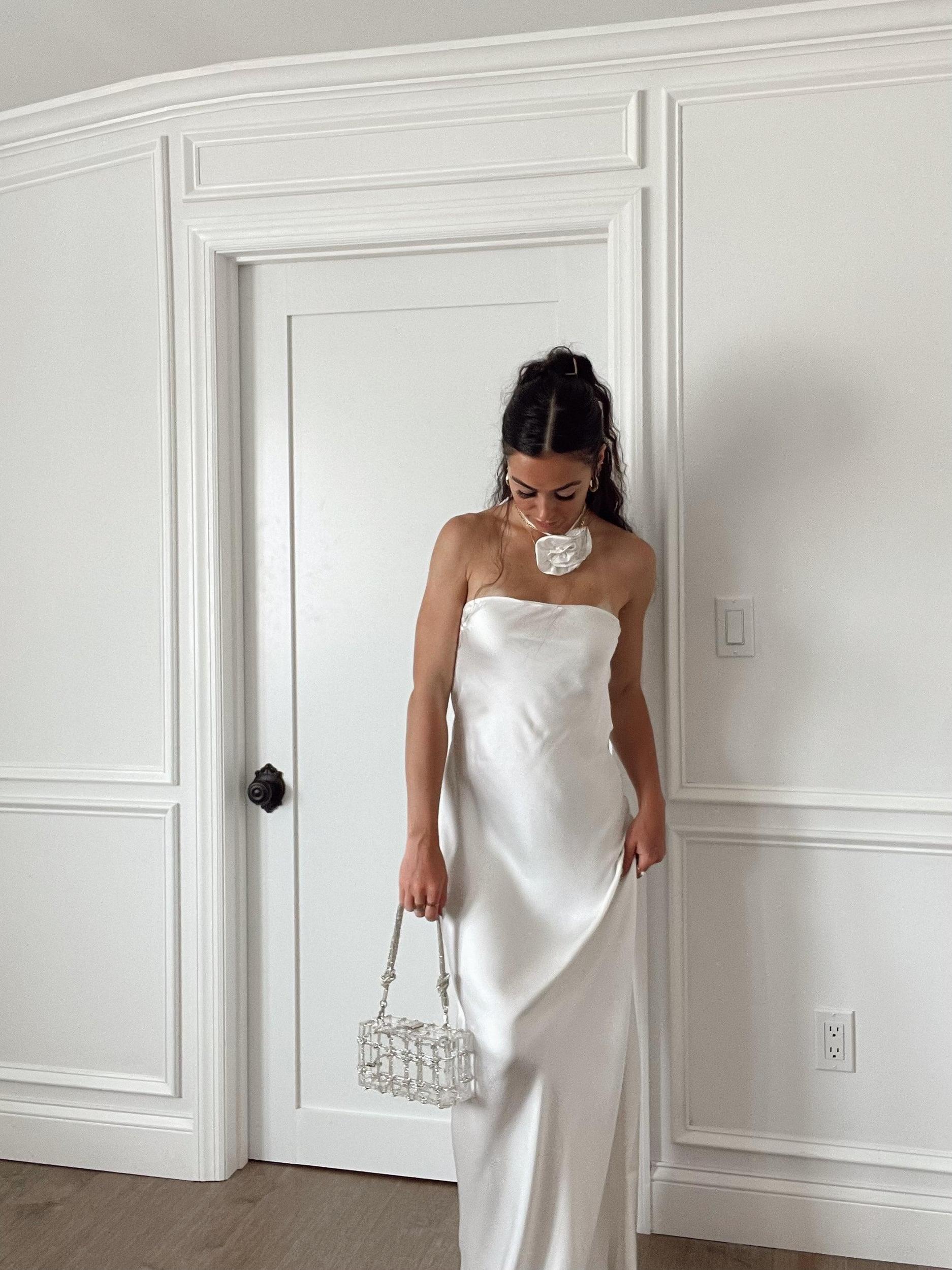 FINAL SALE WeWoreWhat | Strapless Silky Maxi Dress | White Product Image