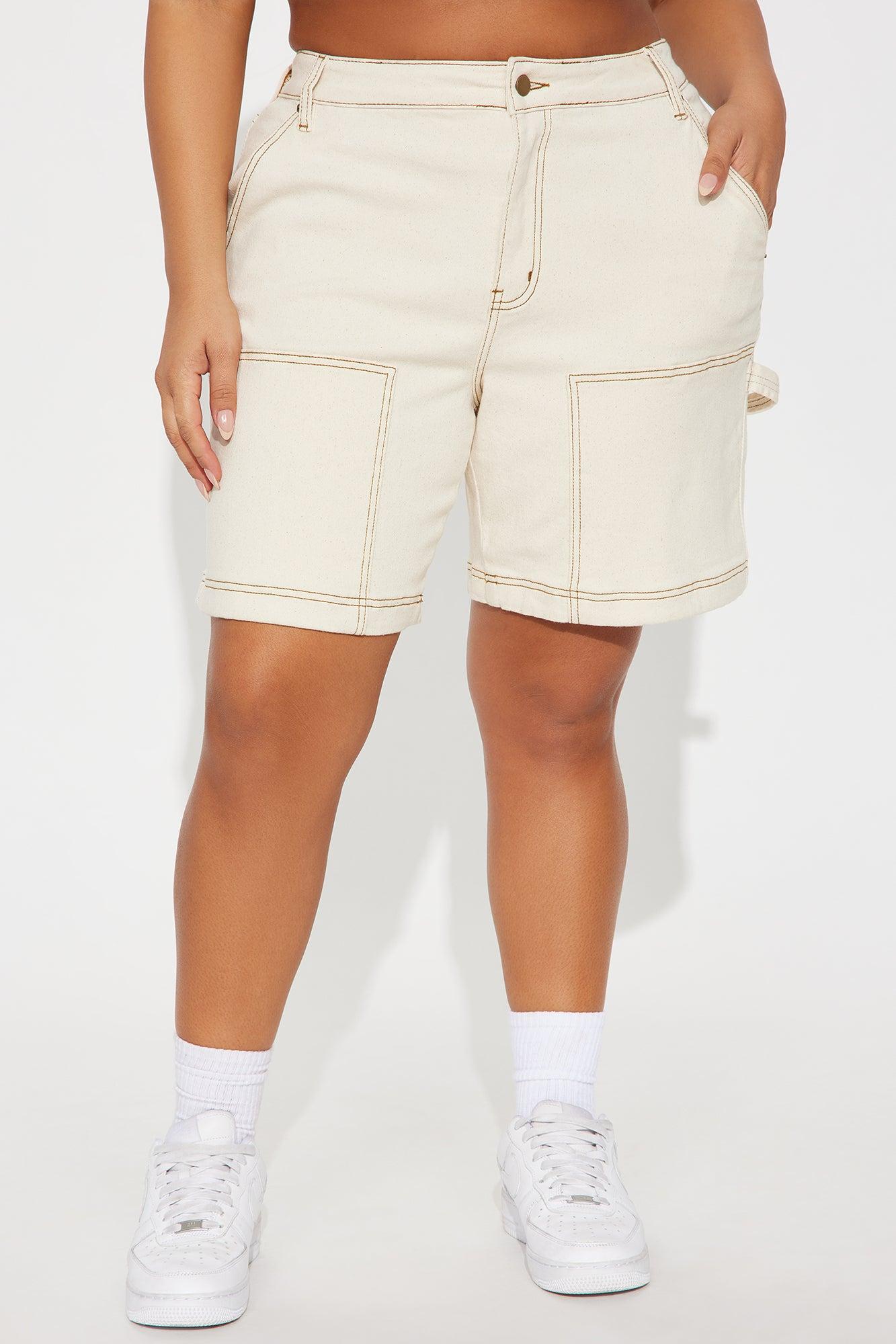 Work Hard Utility Denim Shorts - Cream Female Product Image