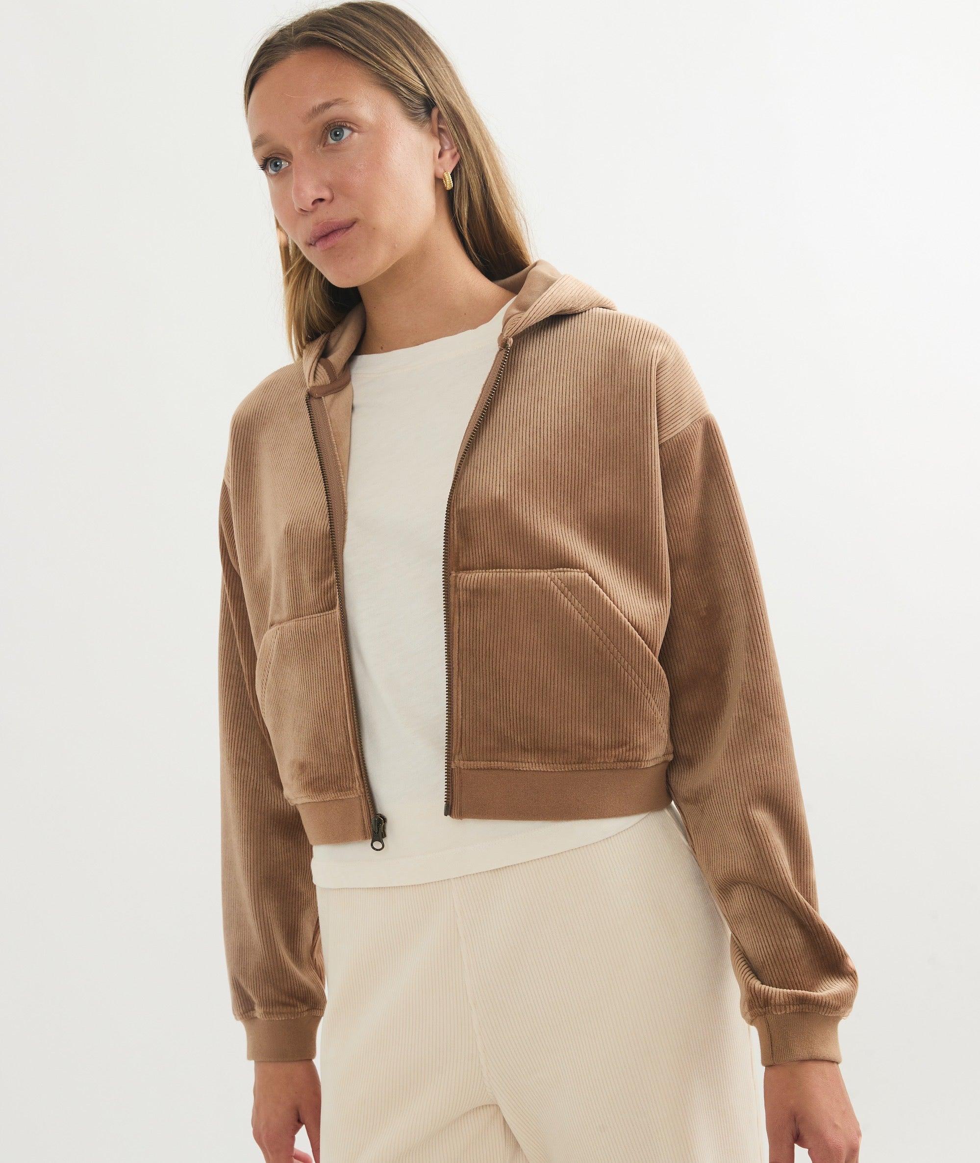 Cord Velour Cropped Zip Up Hoodie Product Image