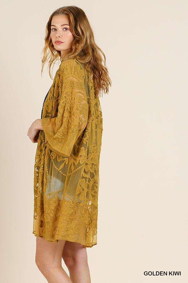 1136   ReeAnn Floral Lace Kimono w/ Waist Tie - Reg & Plus Product Image