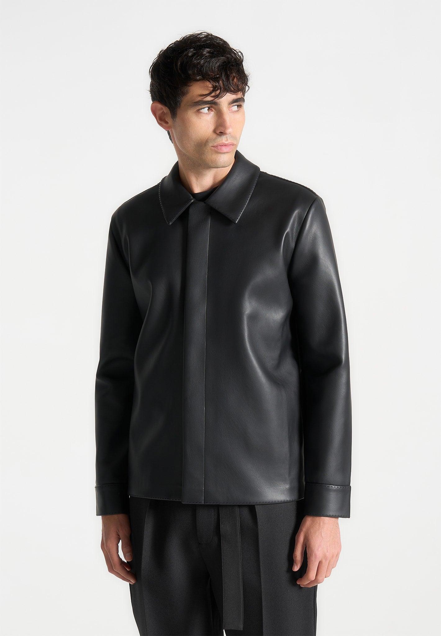 Minimal Leather Shirt - Black Male Product Image