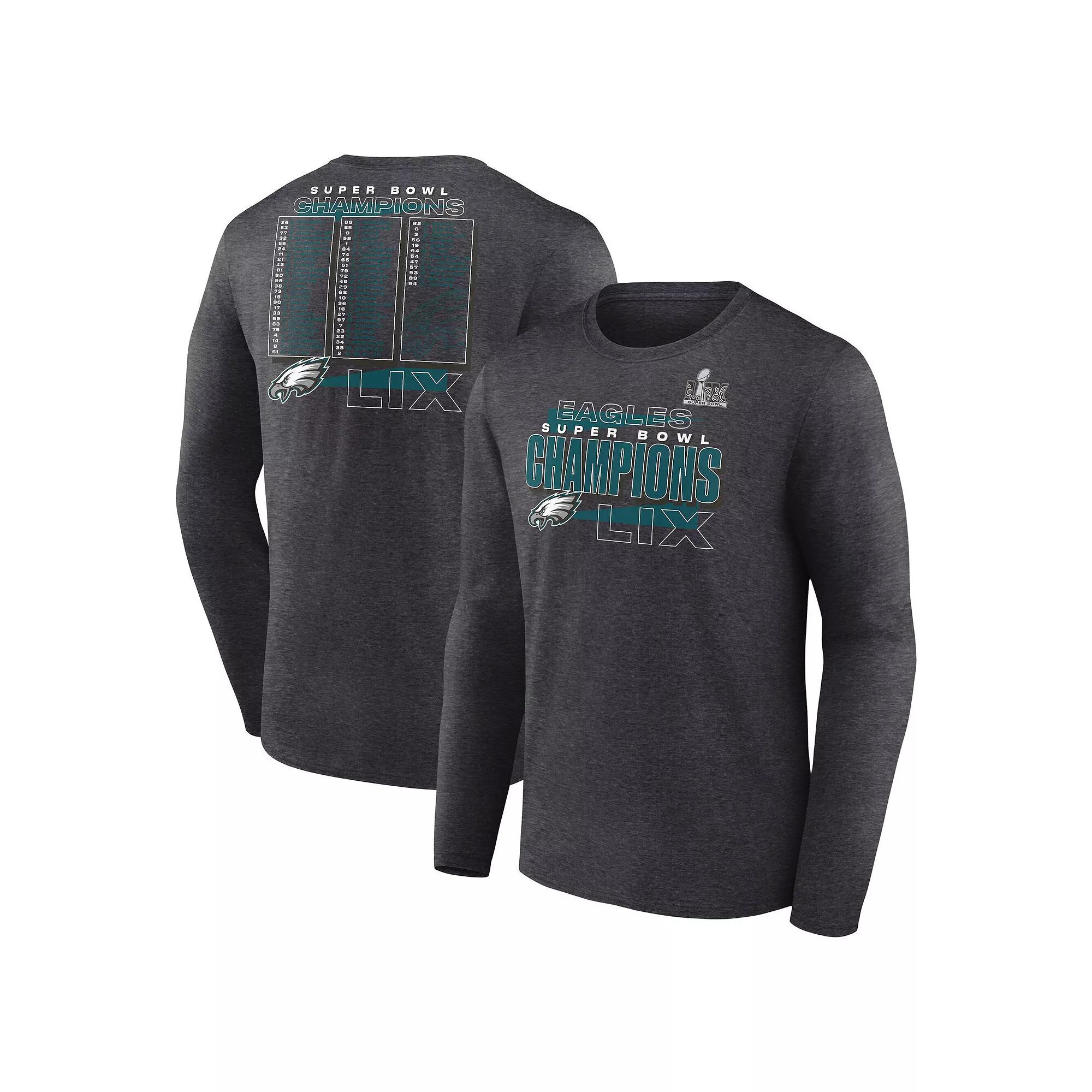 Men's Fanatics Heather Charcoal Philadelphia Eagles Super Bowl LIX Champions Roster Long Sleeve T-Shirt, Size: 5XL Product Image