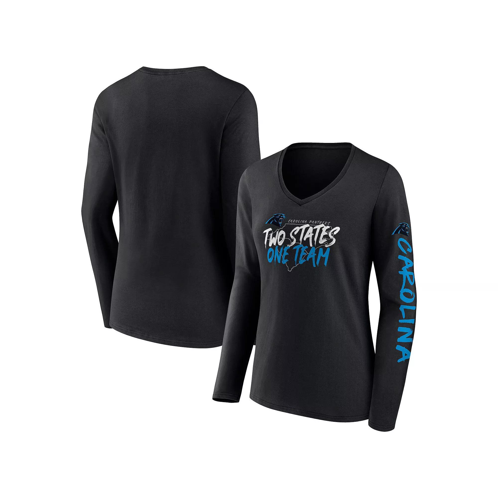 Women's Fanatics Branded Black Carolina Panthers Hometown Sweep Long Sleeve V-Neck T-Shirt,  Product Image