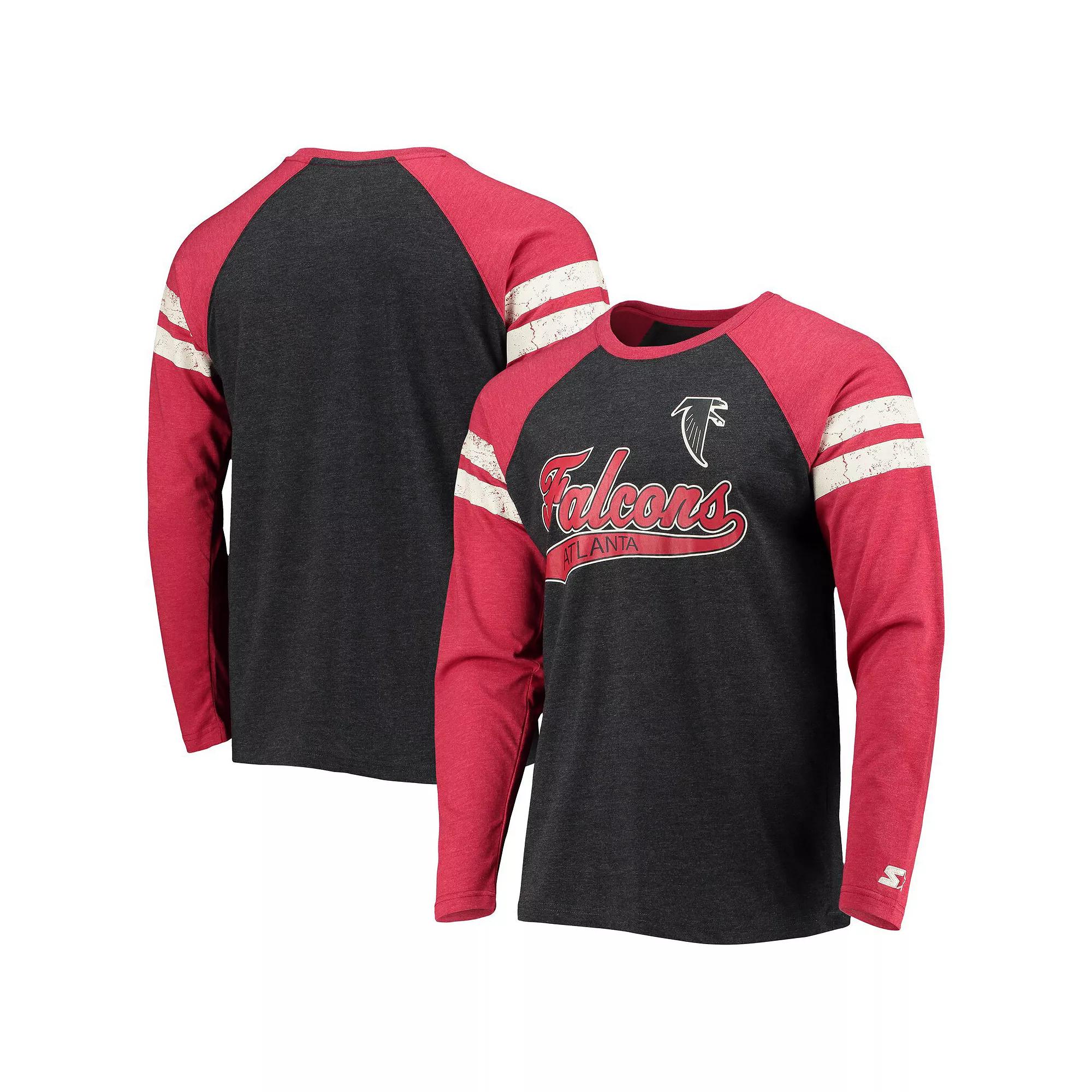 Men's Starter Black/Red Atlanta Falcons Throwback League Raglan Long Sleeve Tri-Blend T-Shirt, Size: Large Product Image