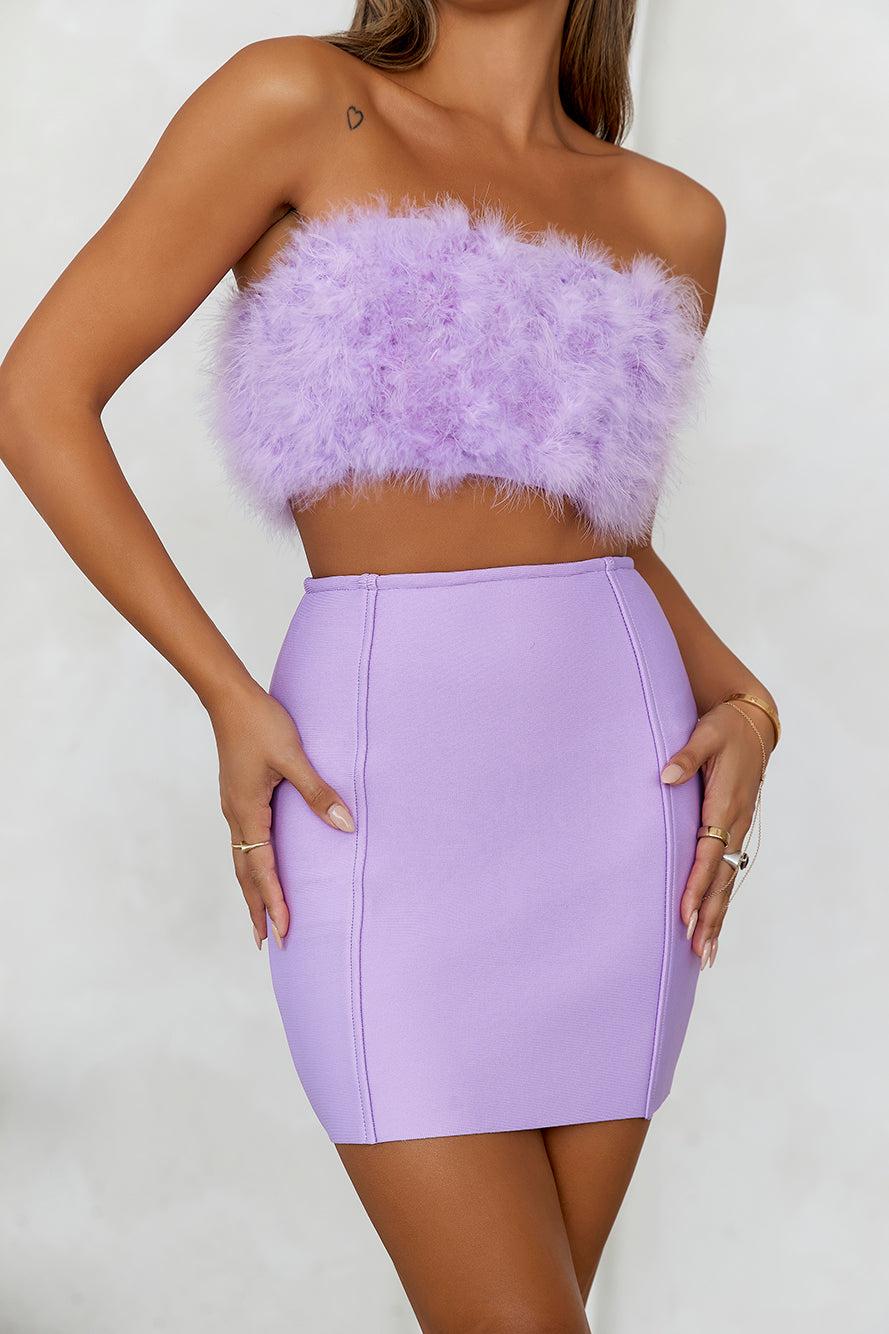HELLO MOLLY Bring The Extravagance Feather Crop Top Lilac Product Image