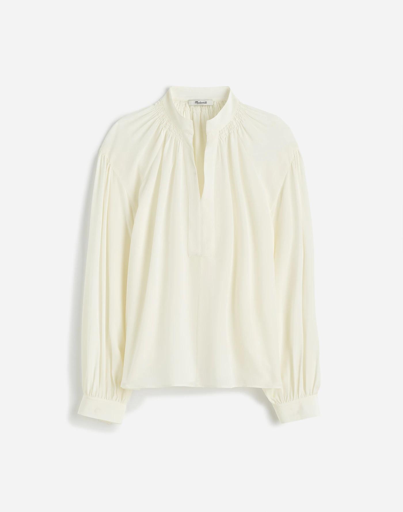 Shirred Long-Sleeve Top in Silk Product Image
