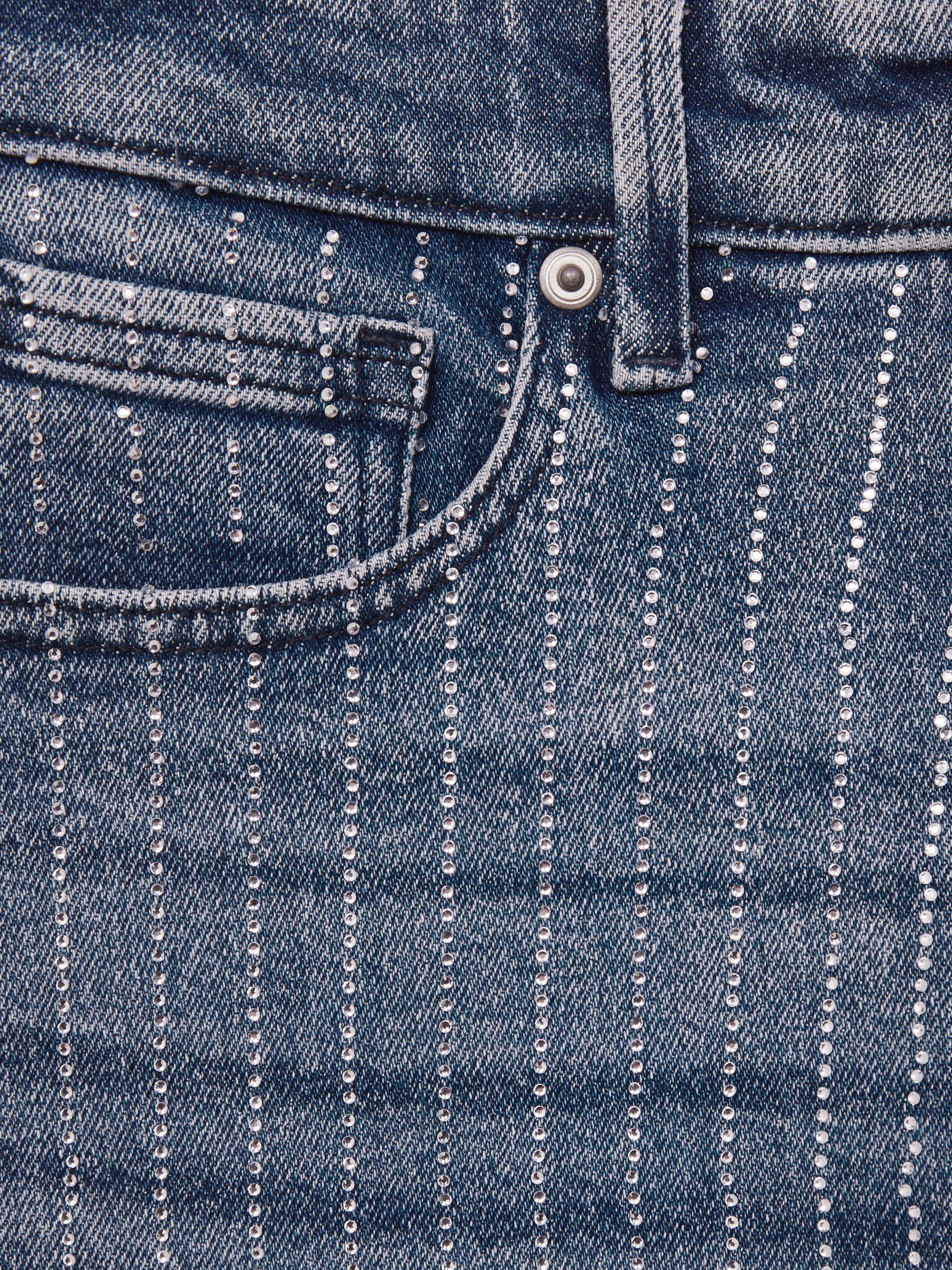 Good American Crystal-Stripe Relaxed Jeans in Light Blue Product Image