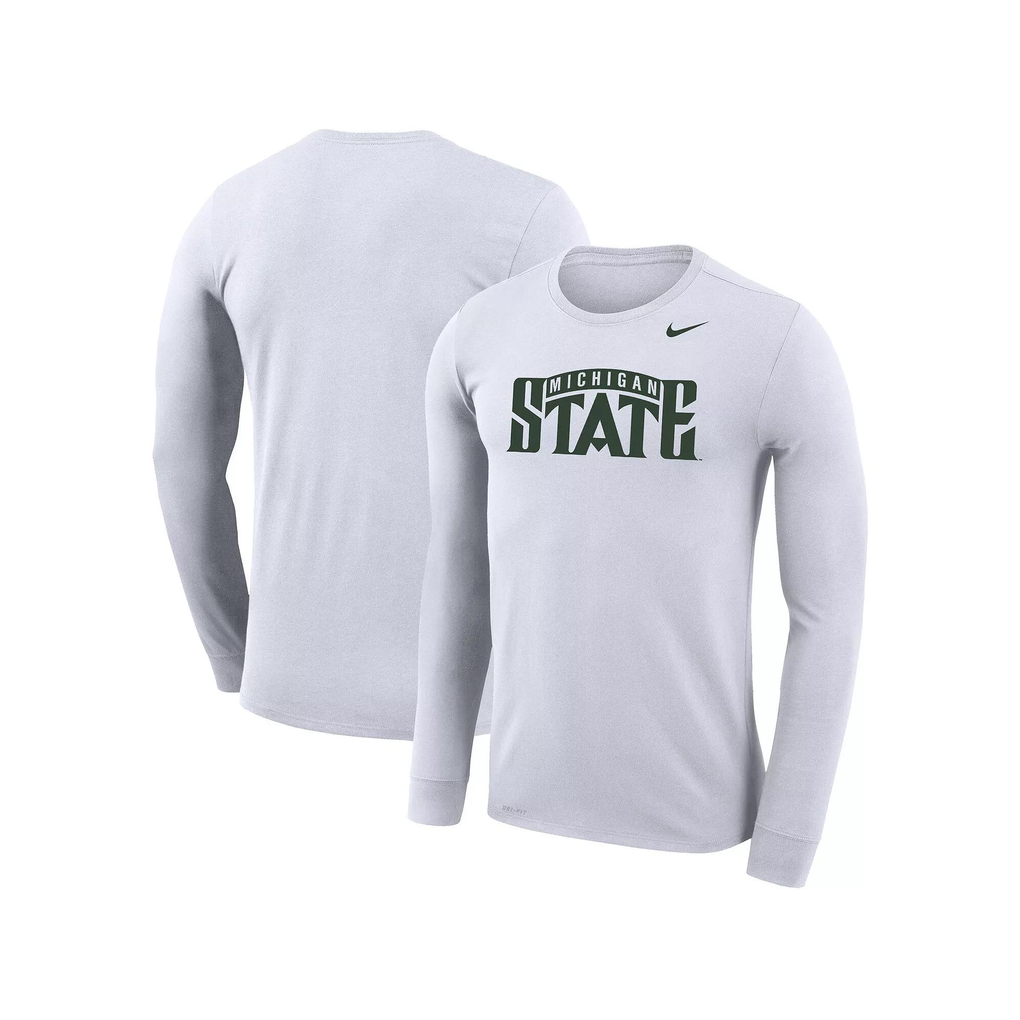 Men's Nike White Michigan State Spartans School Wordmark Logo Performance Legend Long Sleeve T-Shirt,  Product Image