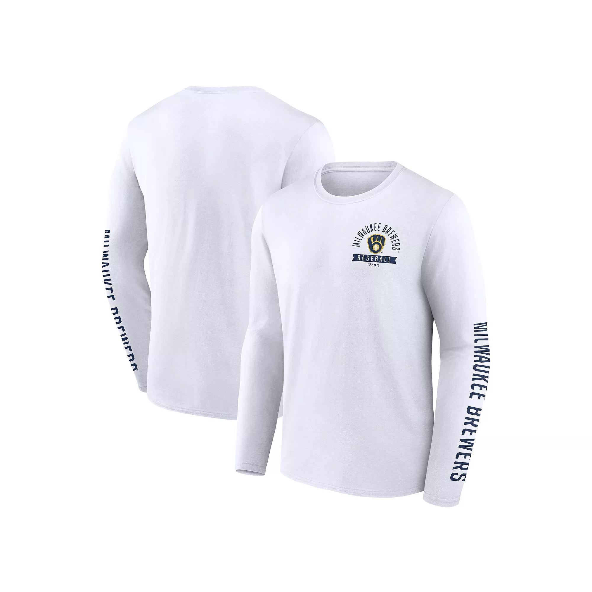 Men's Fanatics White Milwaukee Brewers Press Box Long Sleeve T-Shirt,  Product Image