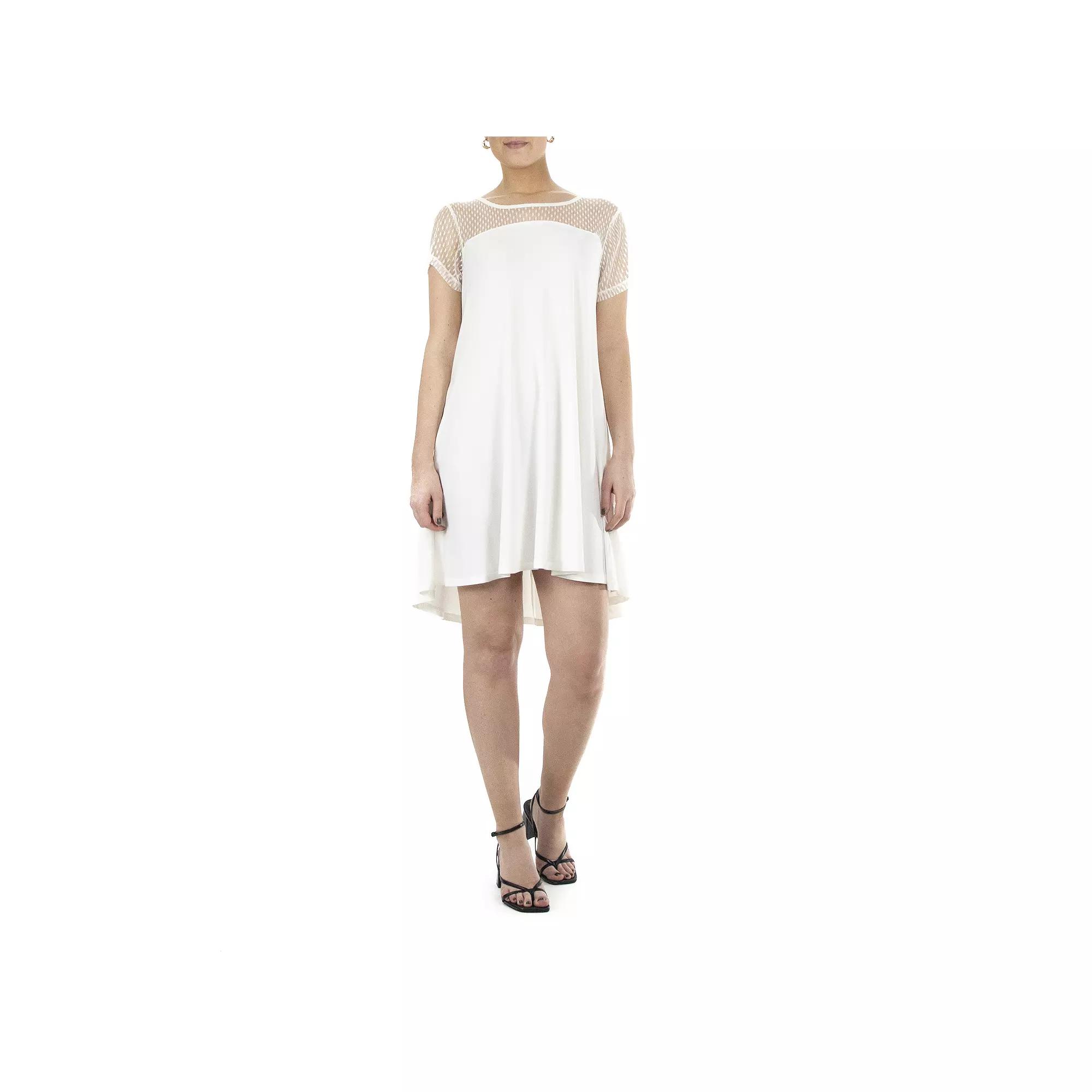 Women's Nina Leonard Sheer Dot Mesh Swing Dress, Size: Medium, Ivory Product Image