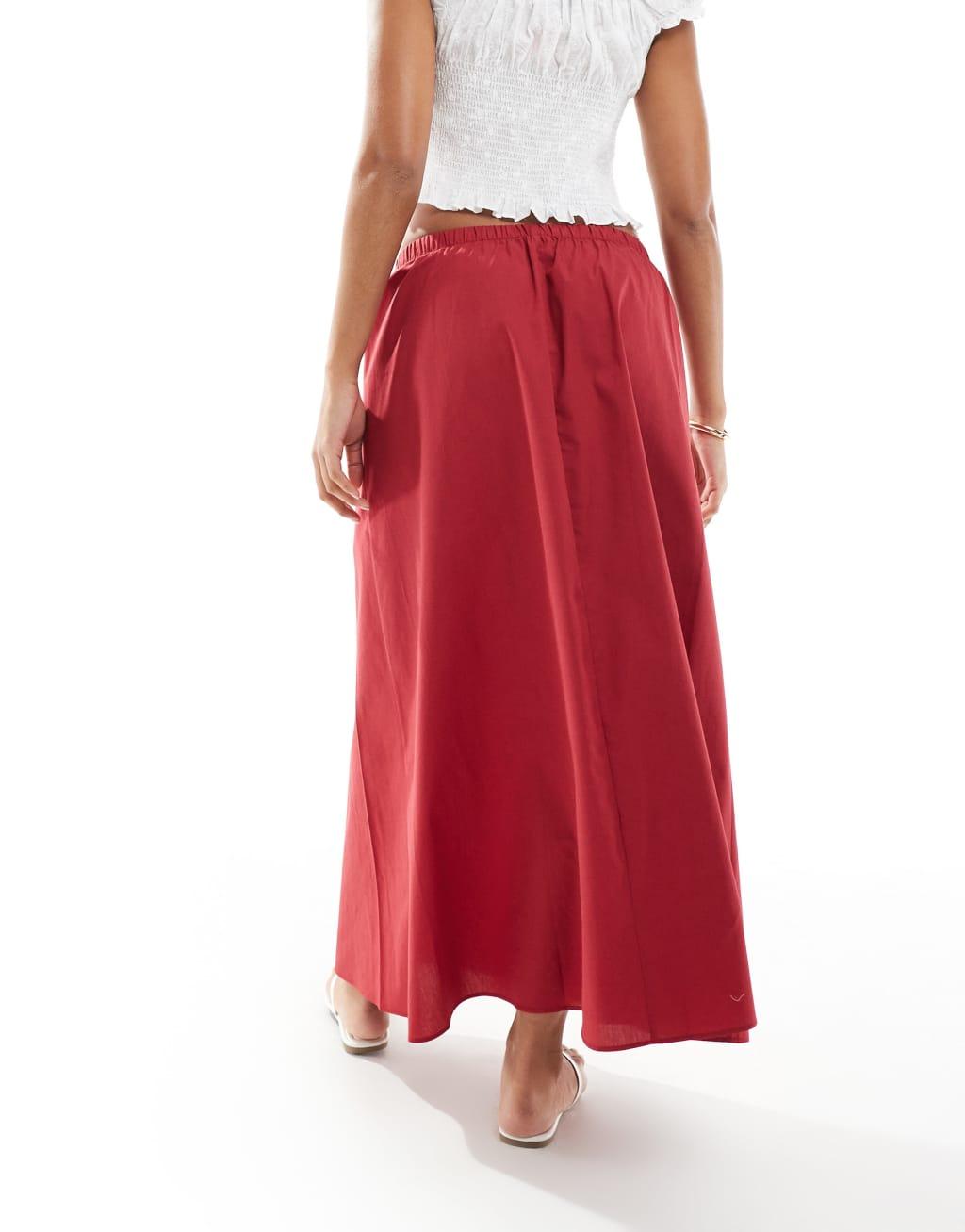 Miss Selfridge floaty drawstring waist midi skirt in cherry red Product Image
