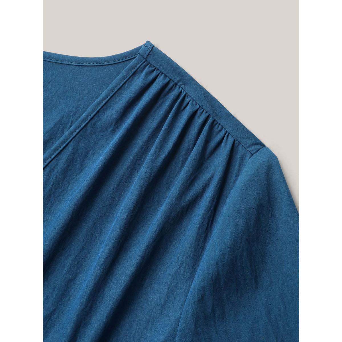 Plus Size Belted Cinched-Waist Solid Maxi Dress Mediumblue Women V-neck Cap Sleeve Curvy BloomChic 26/4X Product Image