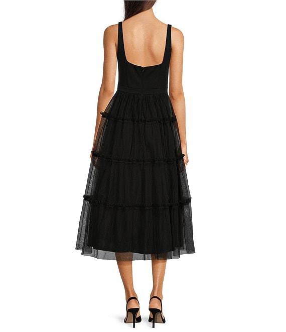 Adrianna by Adrianna Papell Knit Mesh Square Neck Sleeveless Tiered Ruffle Midi Dress Product Image