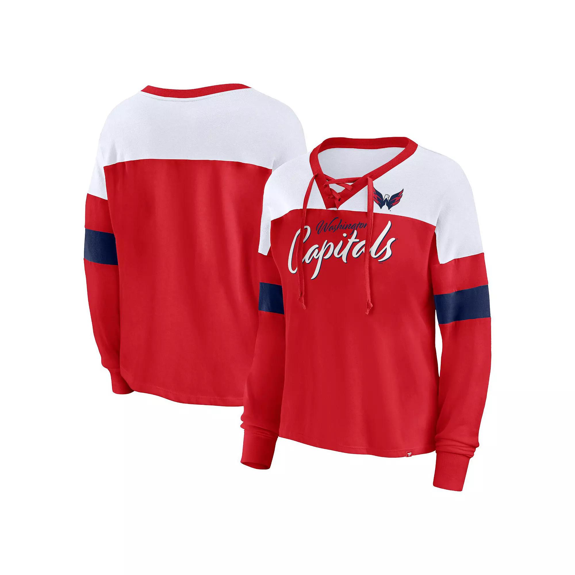 Women's Fanatics Red Washington Capitals Take the Shot Long Sleeve Lace-Up V-Neck T-Shirt, Size: Small Product Image