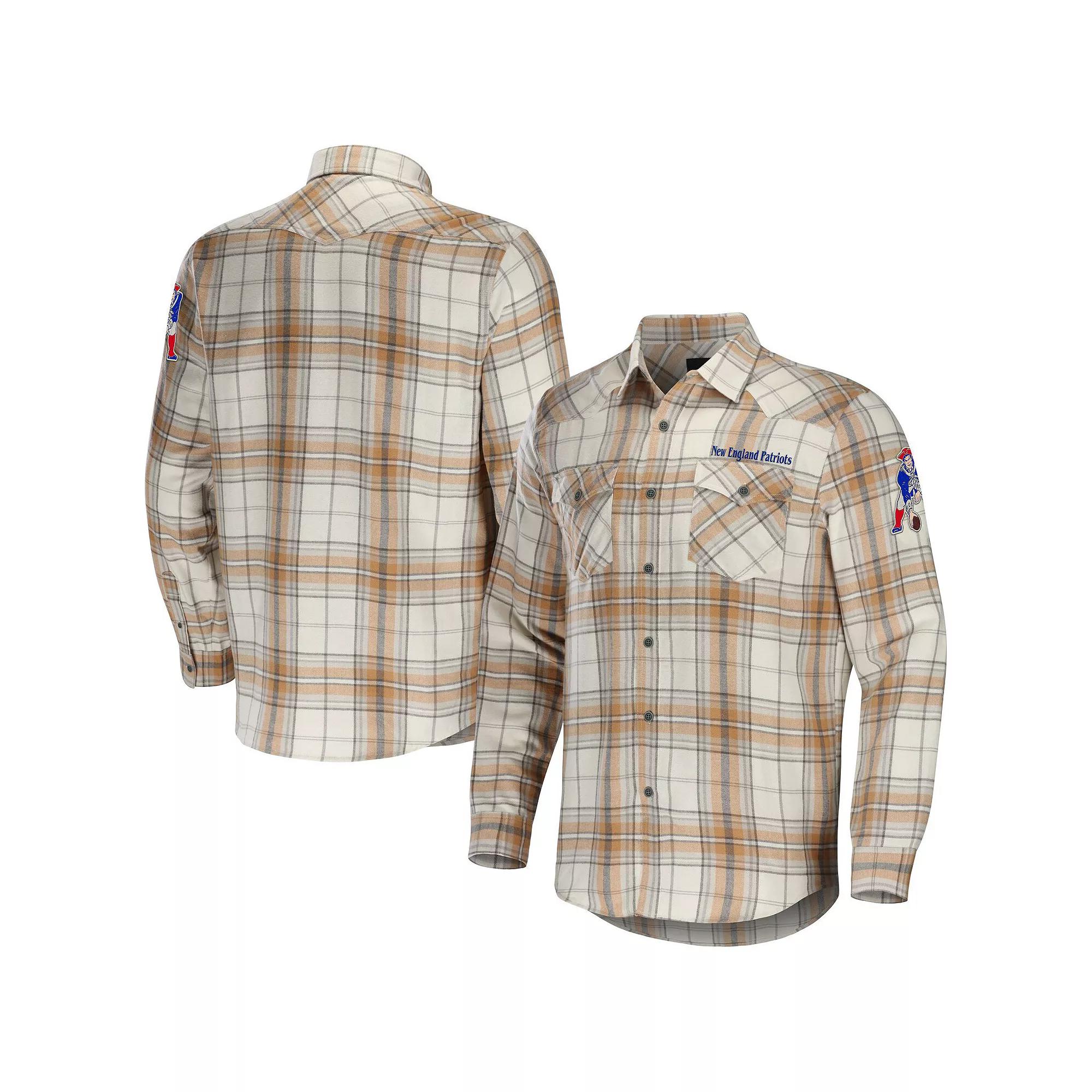 Men's NFL x Darius Rucker Collection by Fanatics Tan New York Giants Flannel Long Sleeve Button-Up Shirt, Size: Small, Team Product Image