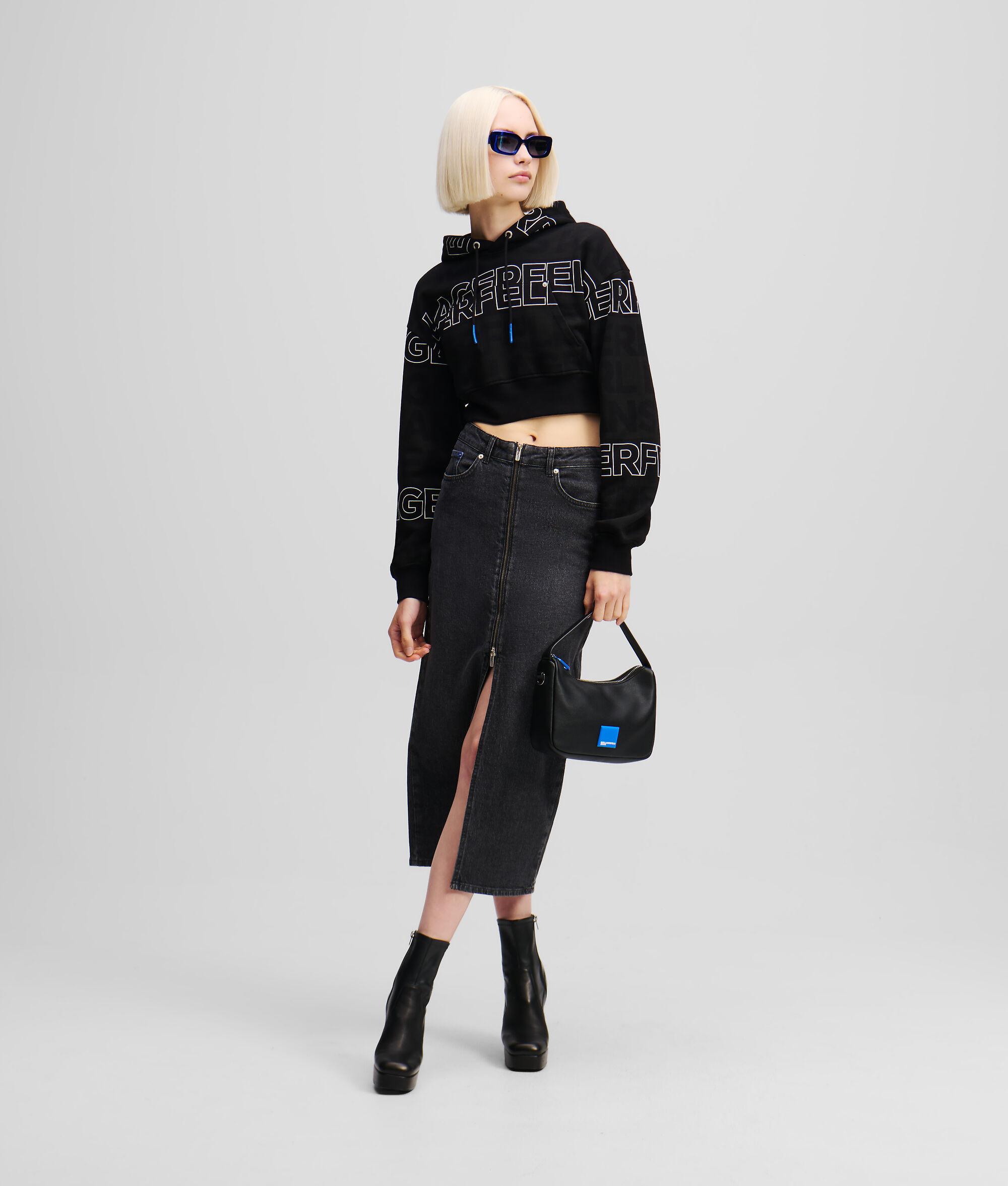 ZIP-FRONT DENIM MIDI SKIRT Product Image