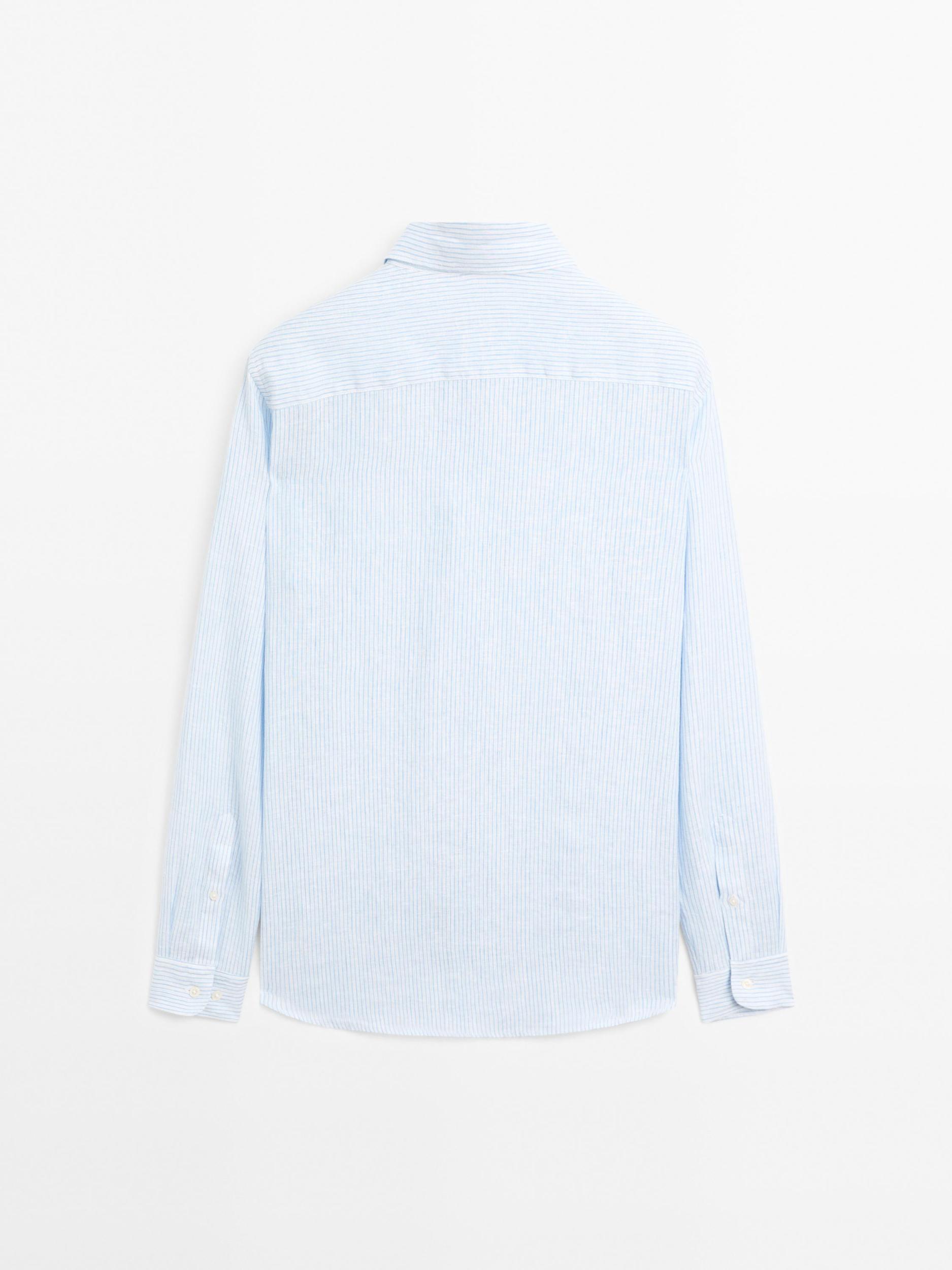 Slim fit striped 100% linen shirt Product Image