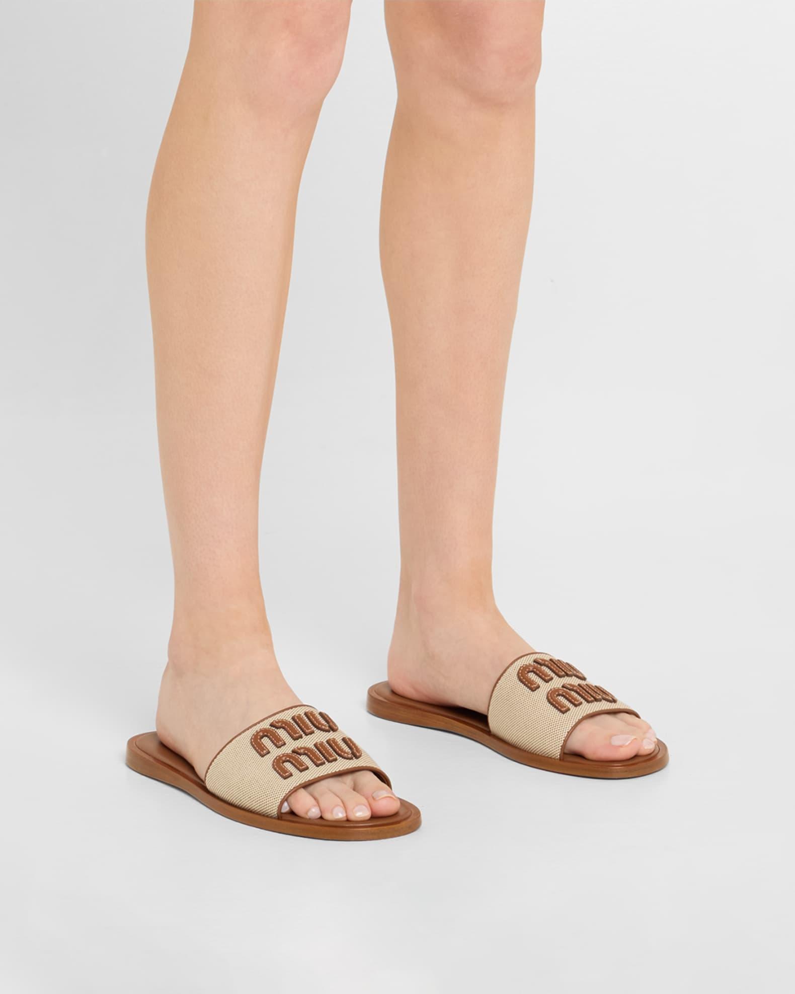 Canvas Logo Flat Slide Sandals Product Image